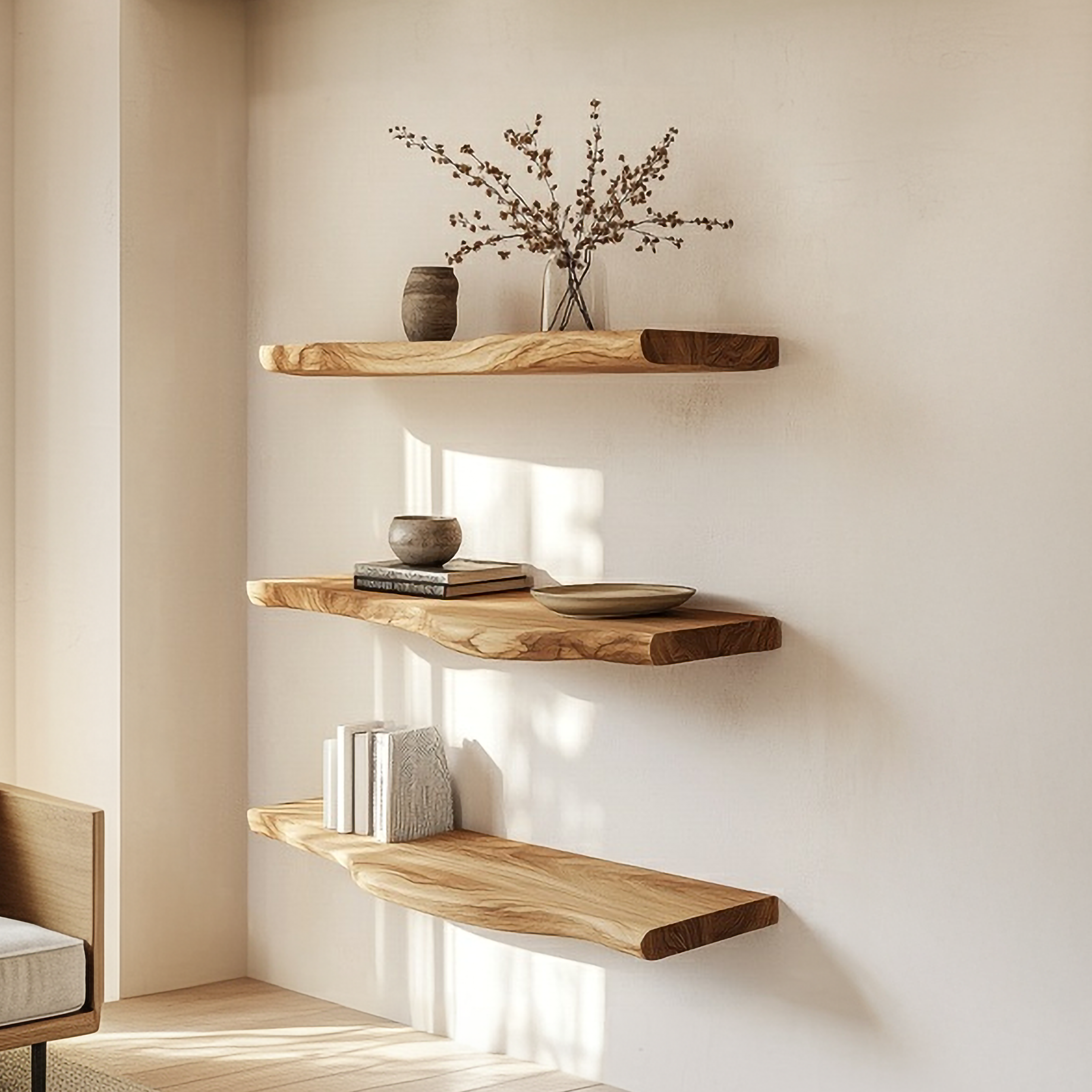 Rustic Sculptural Floating Shelf Solid Wood Living Room Interior Statement Design SINLSAFL422