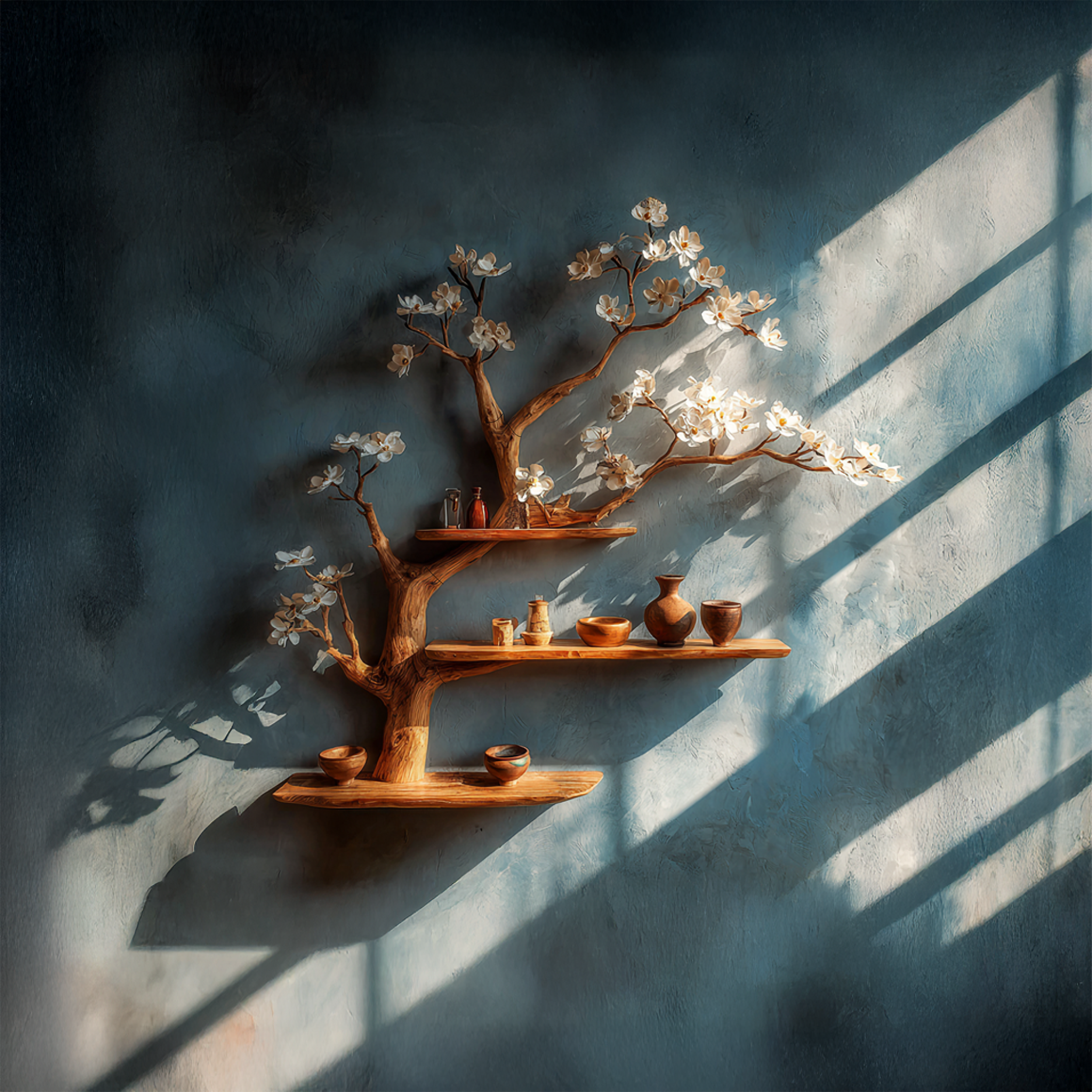 Modern Rustic Tree Shelf Solid Wood Wall Display Home Decor SINLSATBS079