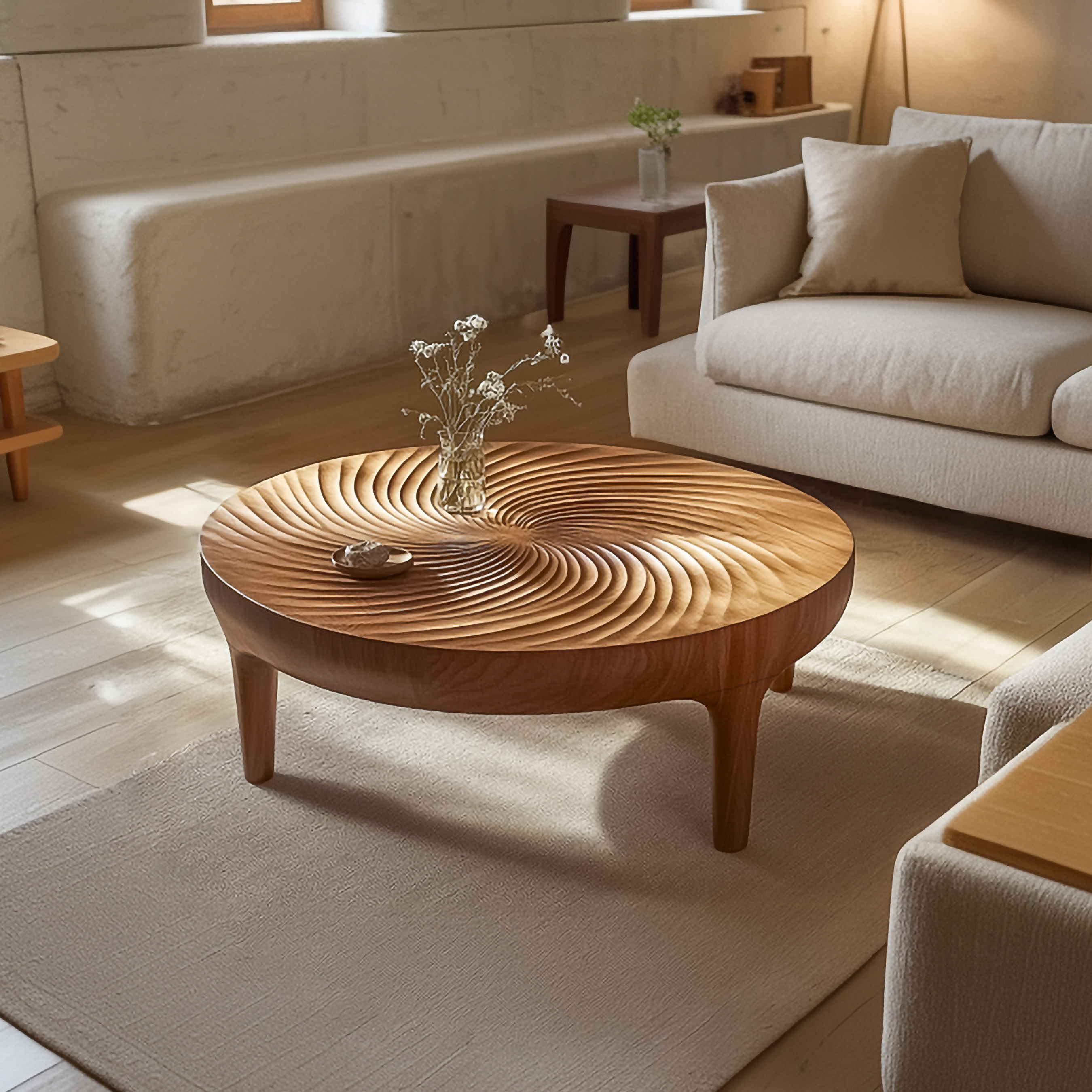 Ripple Carved Wood Coffee Table Living Room SINLSACF278