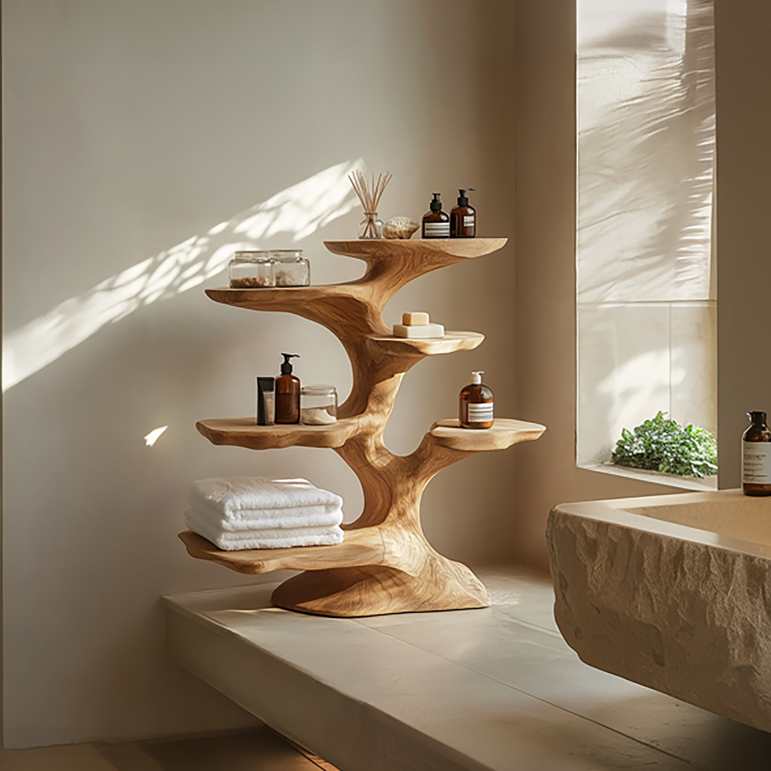 Organic Sculptural Tree Shelf For Bathroom Storage And Spa Style Interior SINLSABRD001