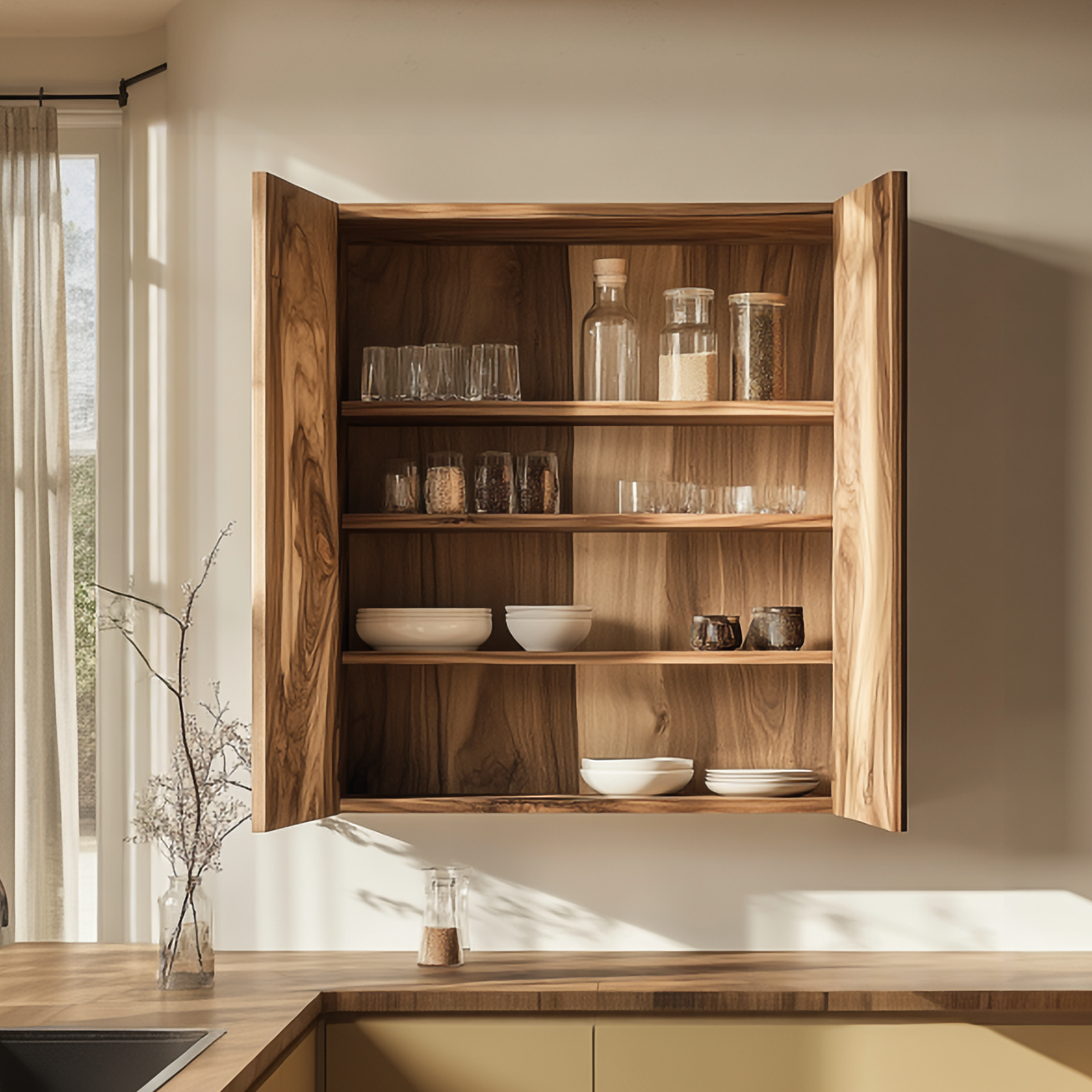 Mid Century Wall Mounted Storage Cabinet For Kitchen And Dining Room SINLSAKC005