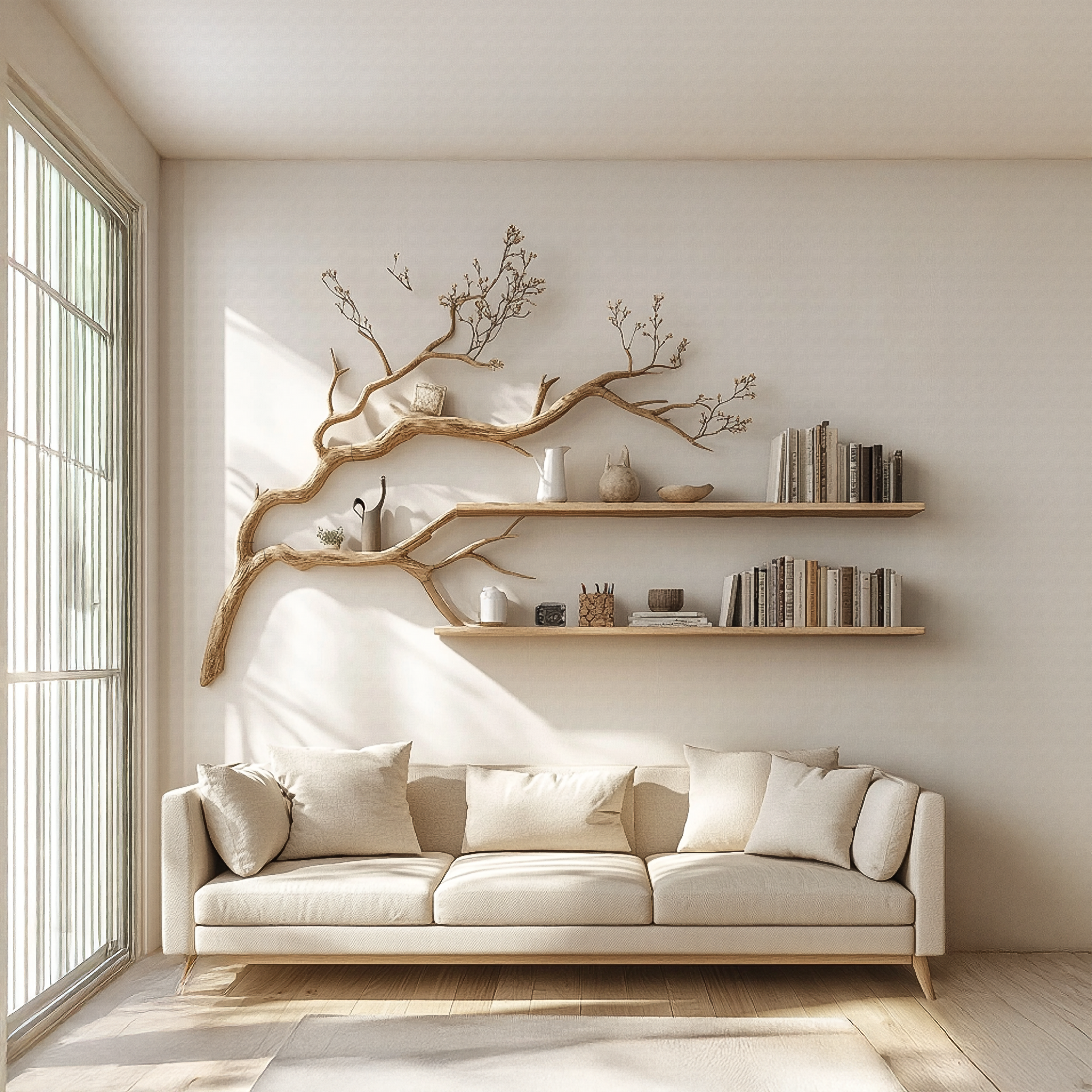 Rustic Organic Tree Display Shelf Modern Cozy Living SINLSATBS055