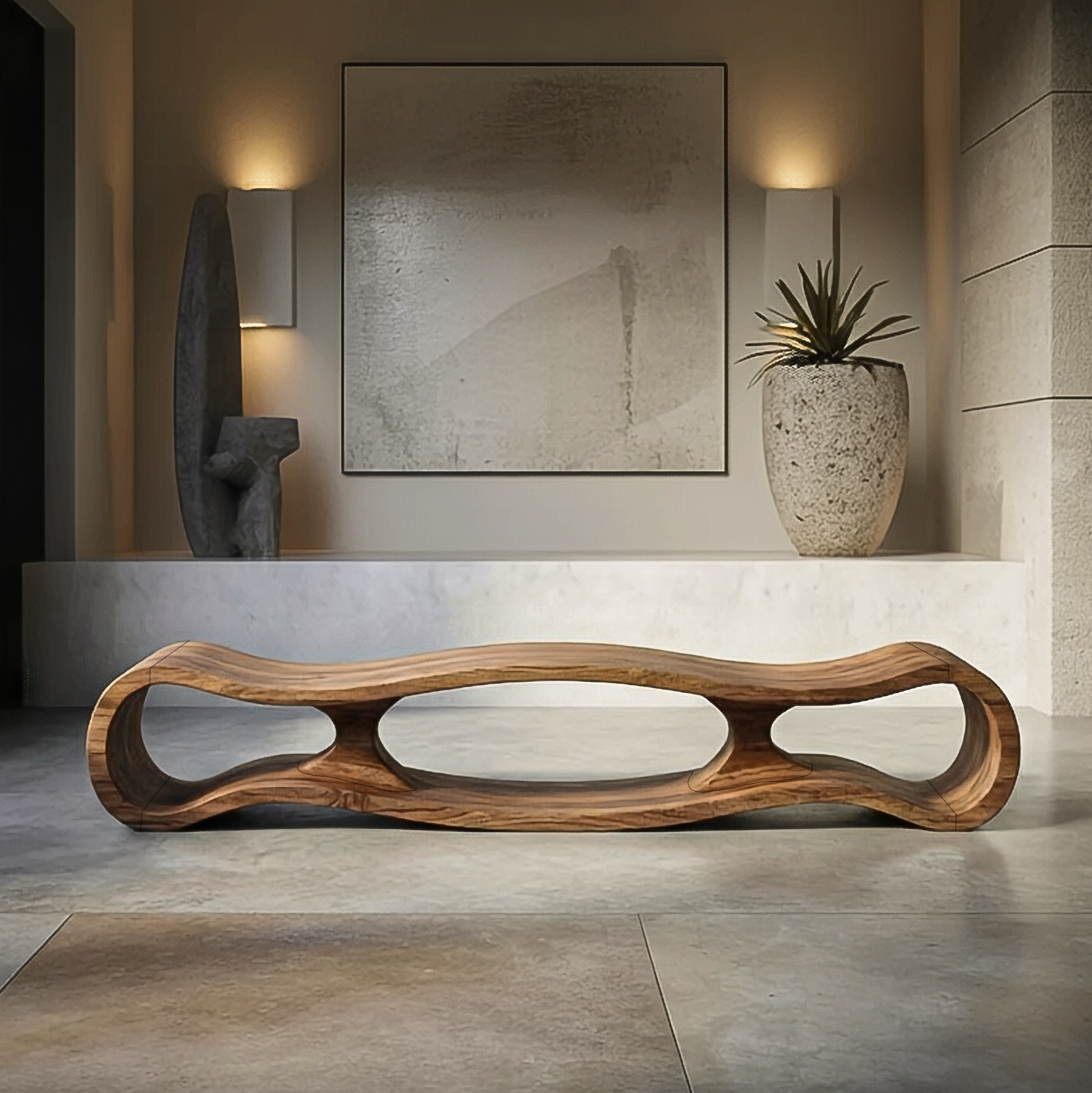 Rustic Sculptural Bench For Living Room And Entryway SINLSARS072