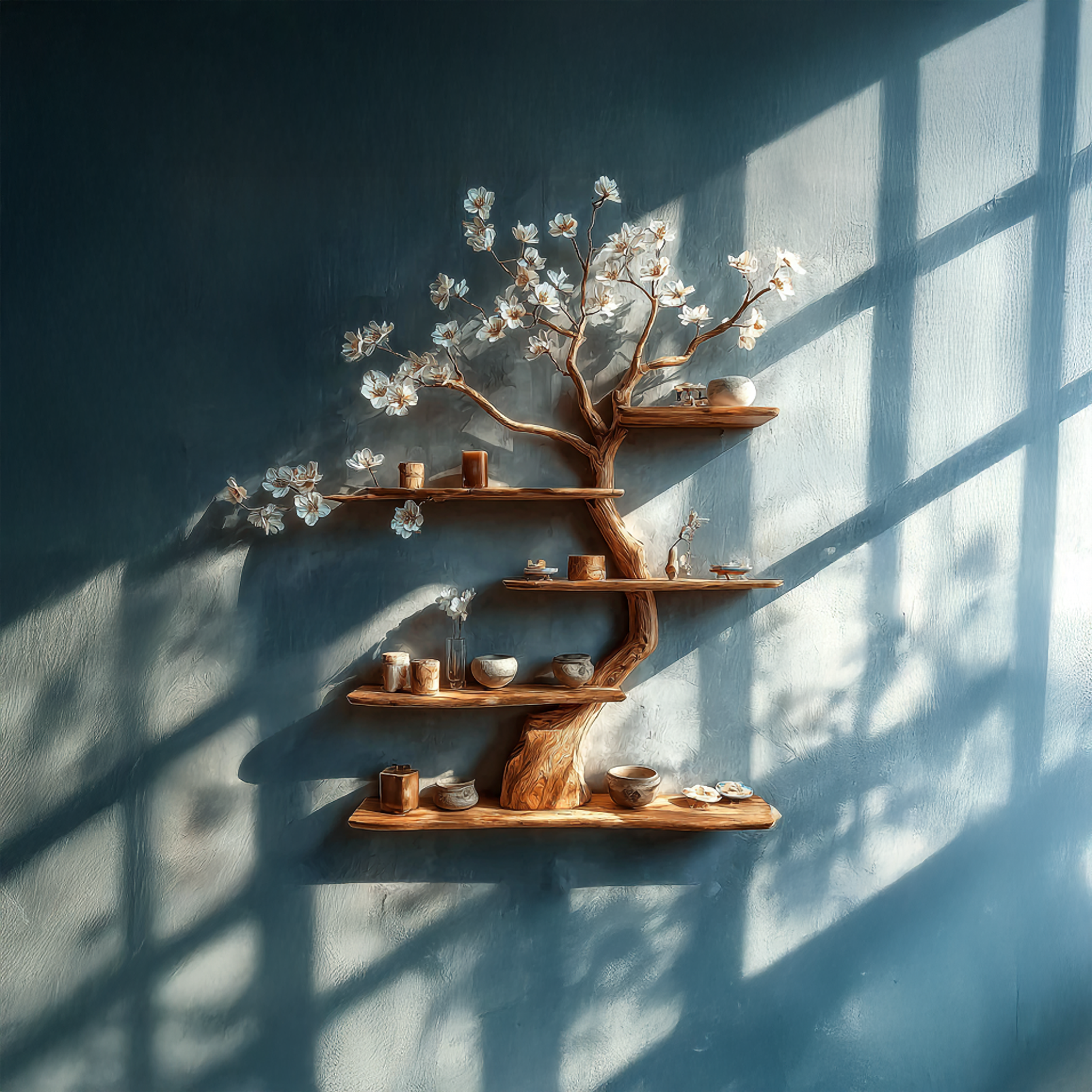 Rustic Wooden Tree Shelf Solid Wood Wall Accent Home Decor SINLSATBS077