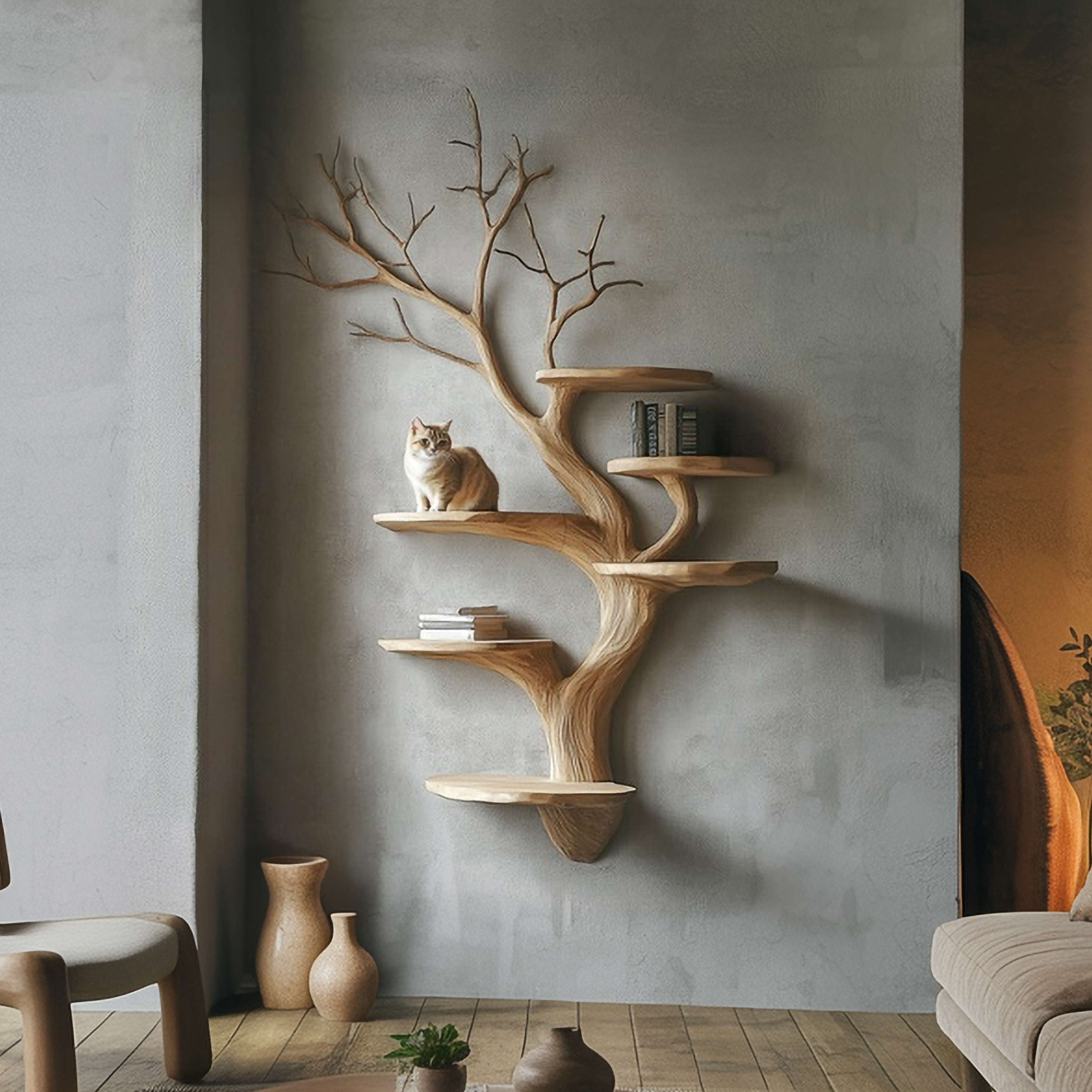 Organic Modern Tree Display Shelf For Living Room SINLSATBS121
