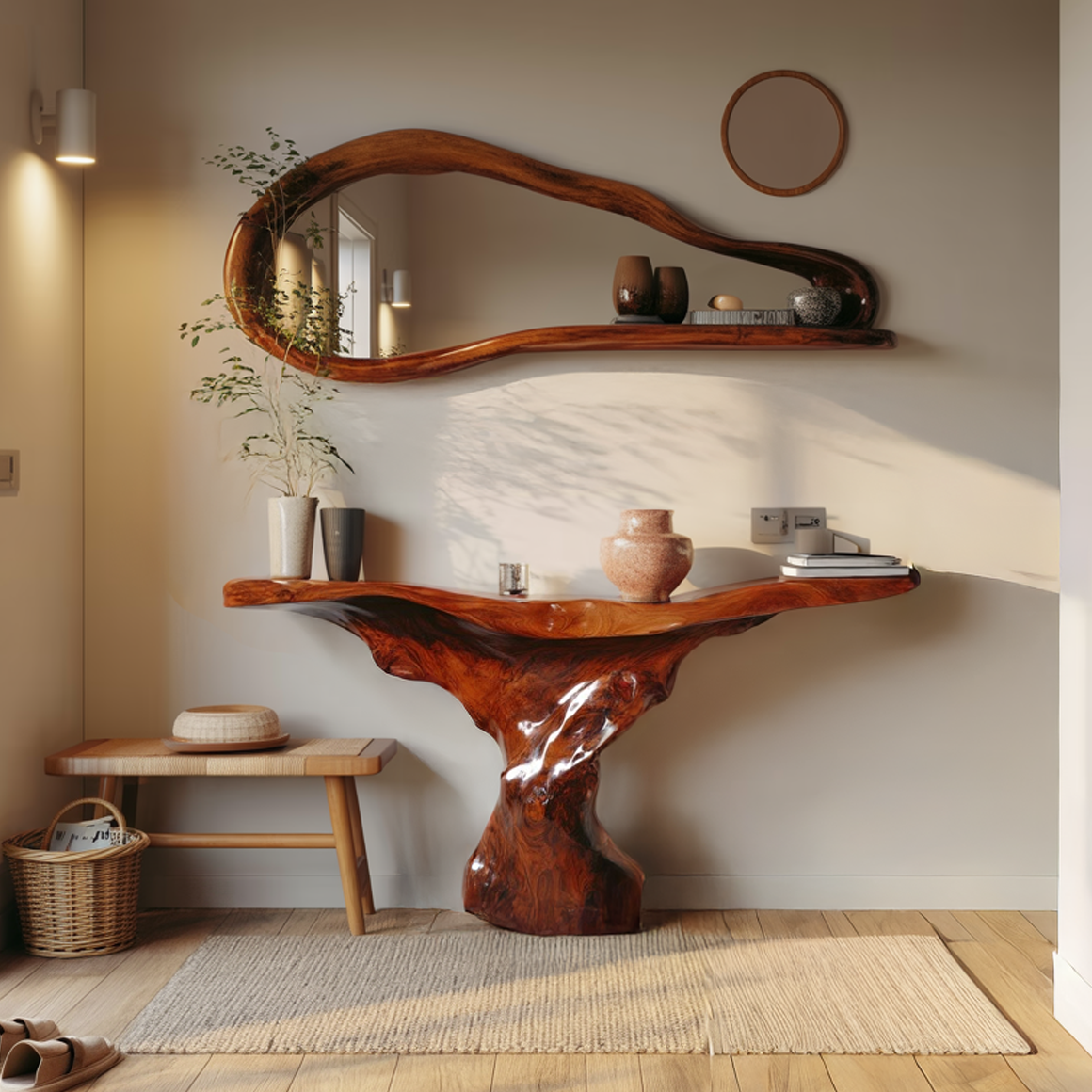 Mid Century Console Table Sculptural Wood Base Art Gallery SINLSACS379