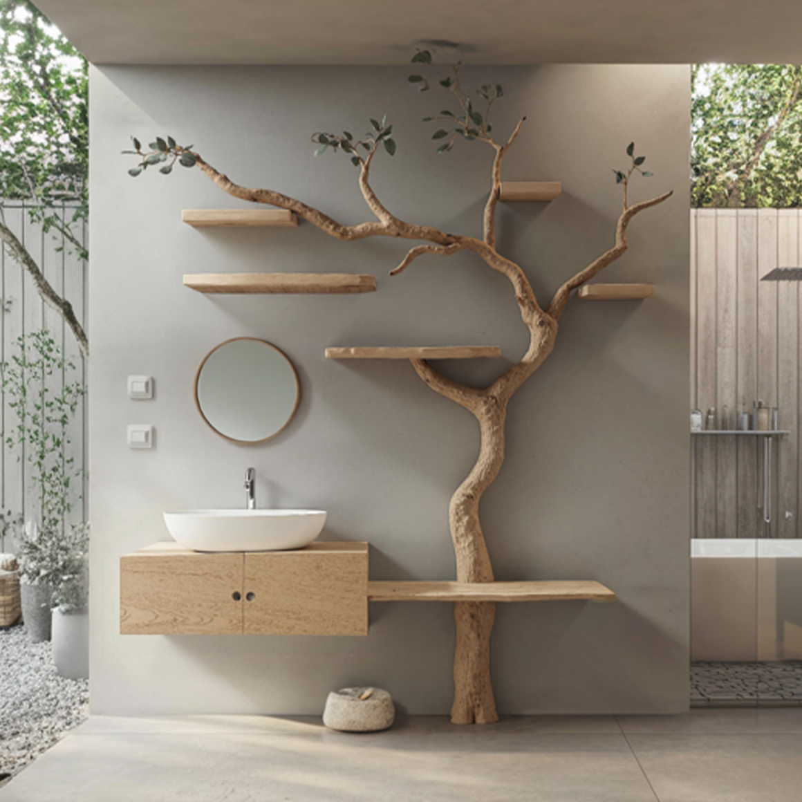 Rustic Organic Wooden Tree Vanity Bathroom SINLSATBB019