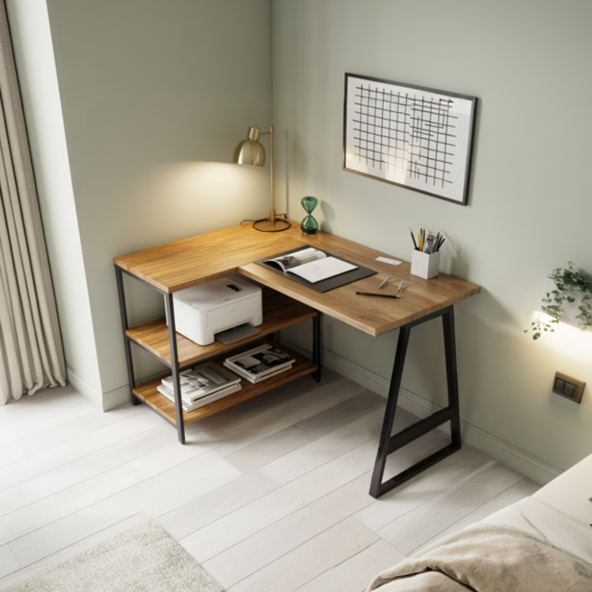 Modern Organic Line Corner Office Desk Work Room And Bedroom SINLSADK078