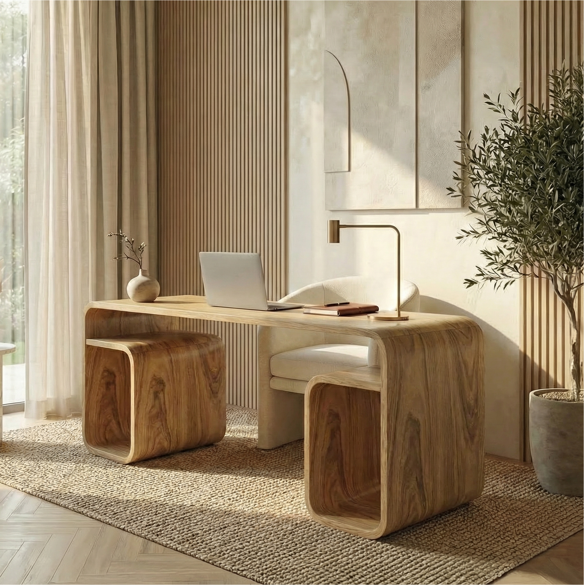 Japandi Curved Desk For Bedroom And Study Room SINLSADK094