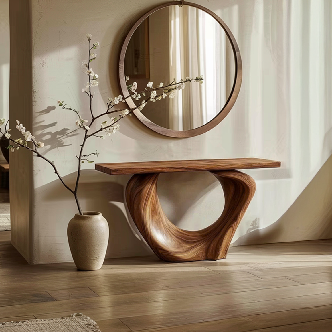 Mid Century Entry Table Curved Wood Slab Foyer SINLSACS395