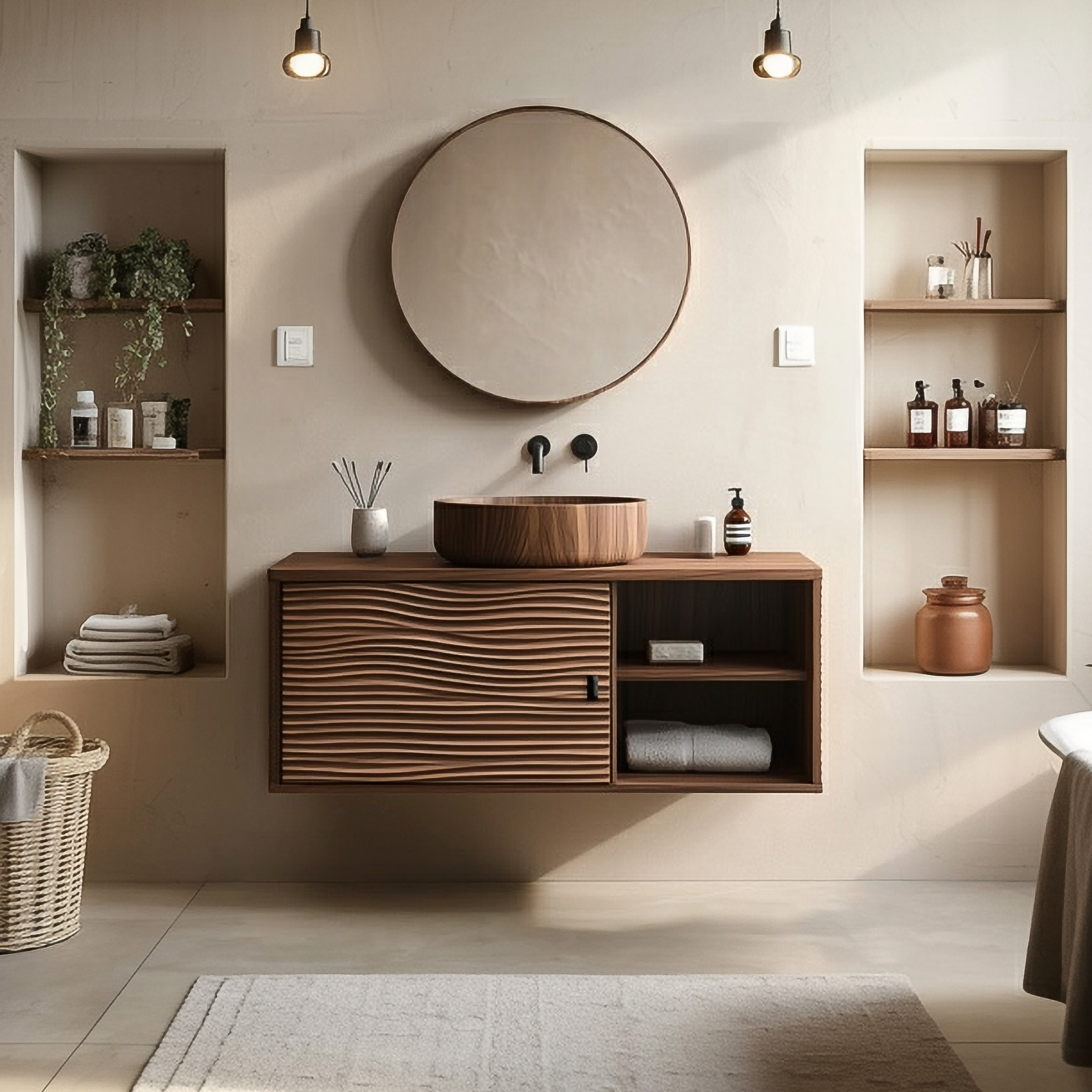 Mid Century Cabinet Bathroom Vanity Floating Wood Bathroom SINLSABRV237