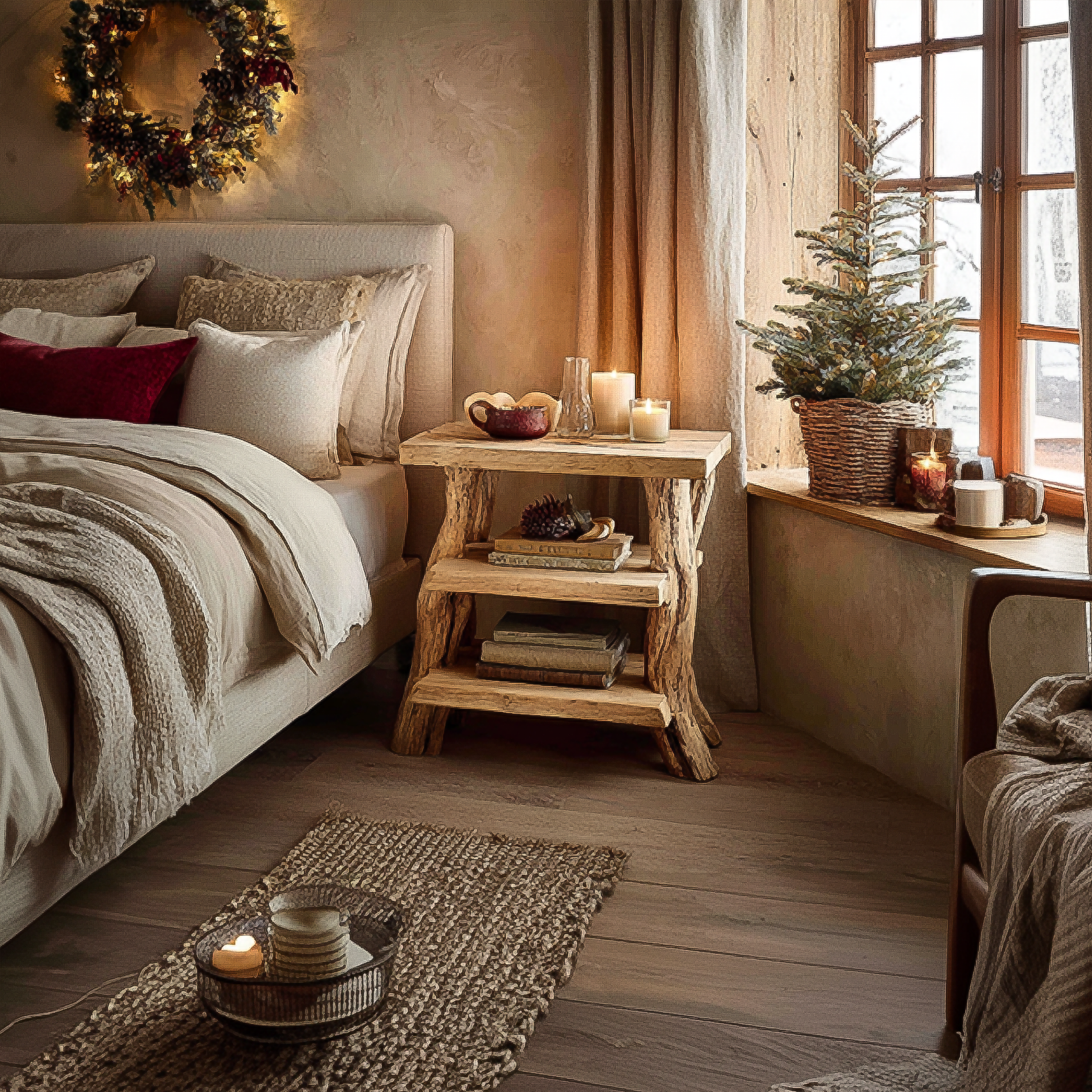 Rustic Tree Branch Bedside Table Christmas Bedroom Display SINLSABT212