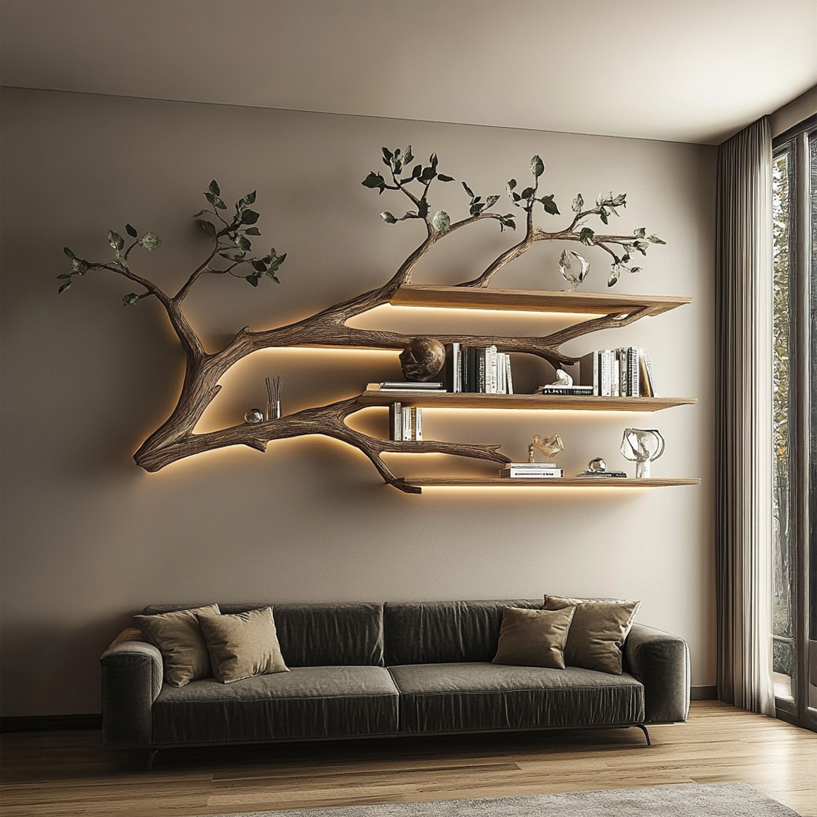 Rustic Tree Branch Floating Shelf Living Room SINLSATBS038