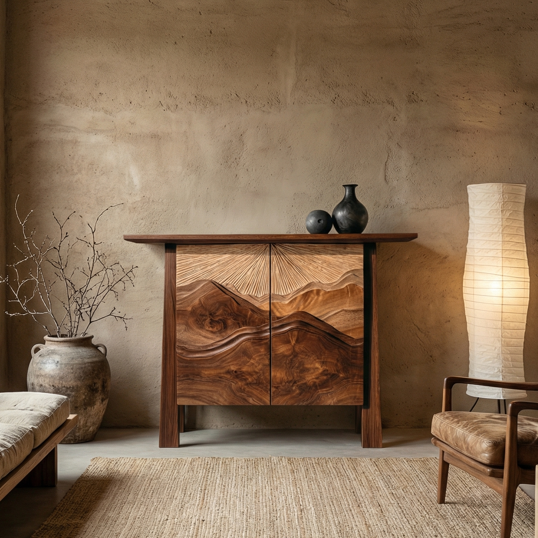 Rustic Mountain Carved Cabinet For Living Room And Dining Room SINLSASC474