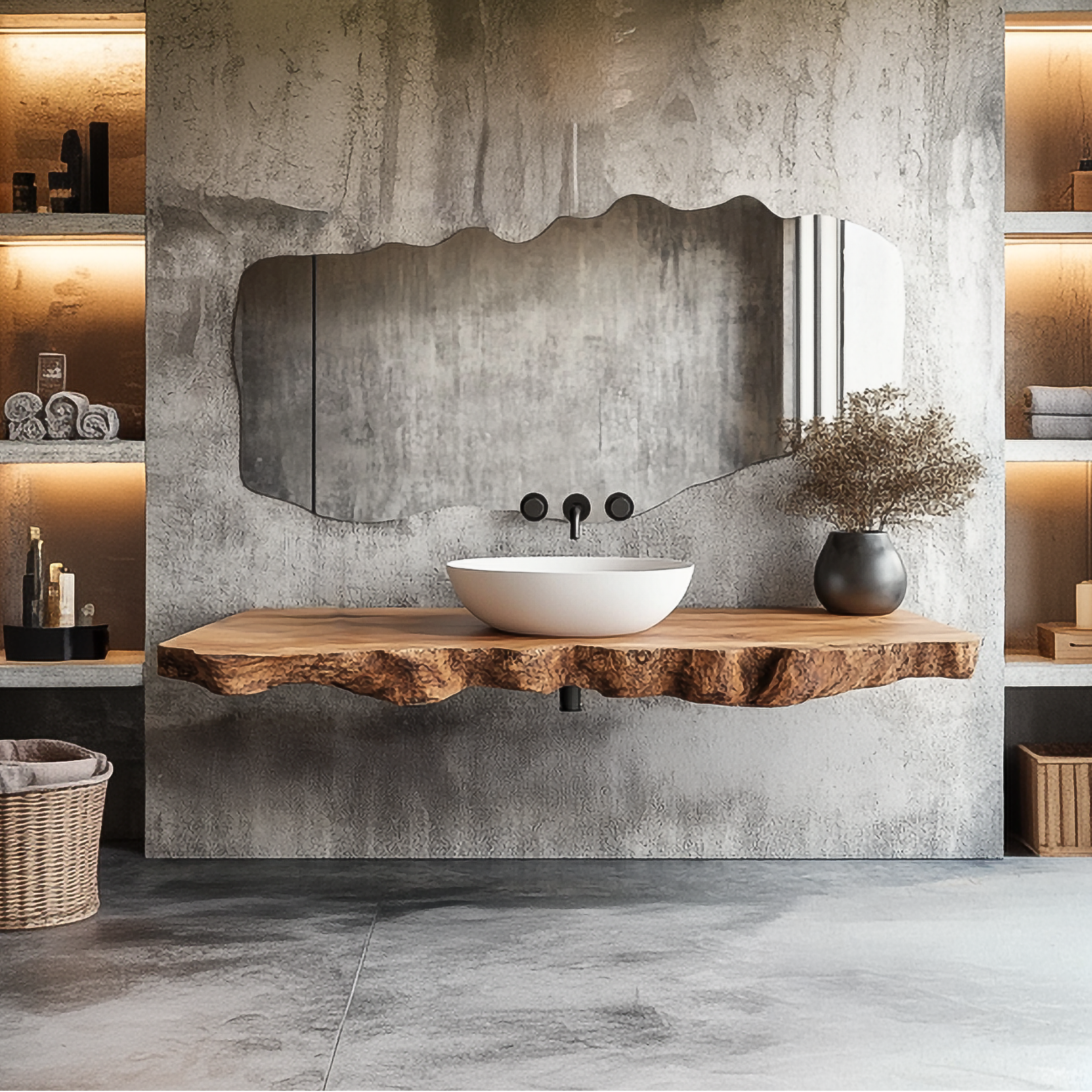 Rustic Bathroom Vanity Shelf Organic Edge Wood Bathroom Furniture SINLSABRV245