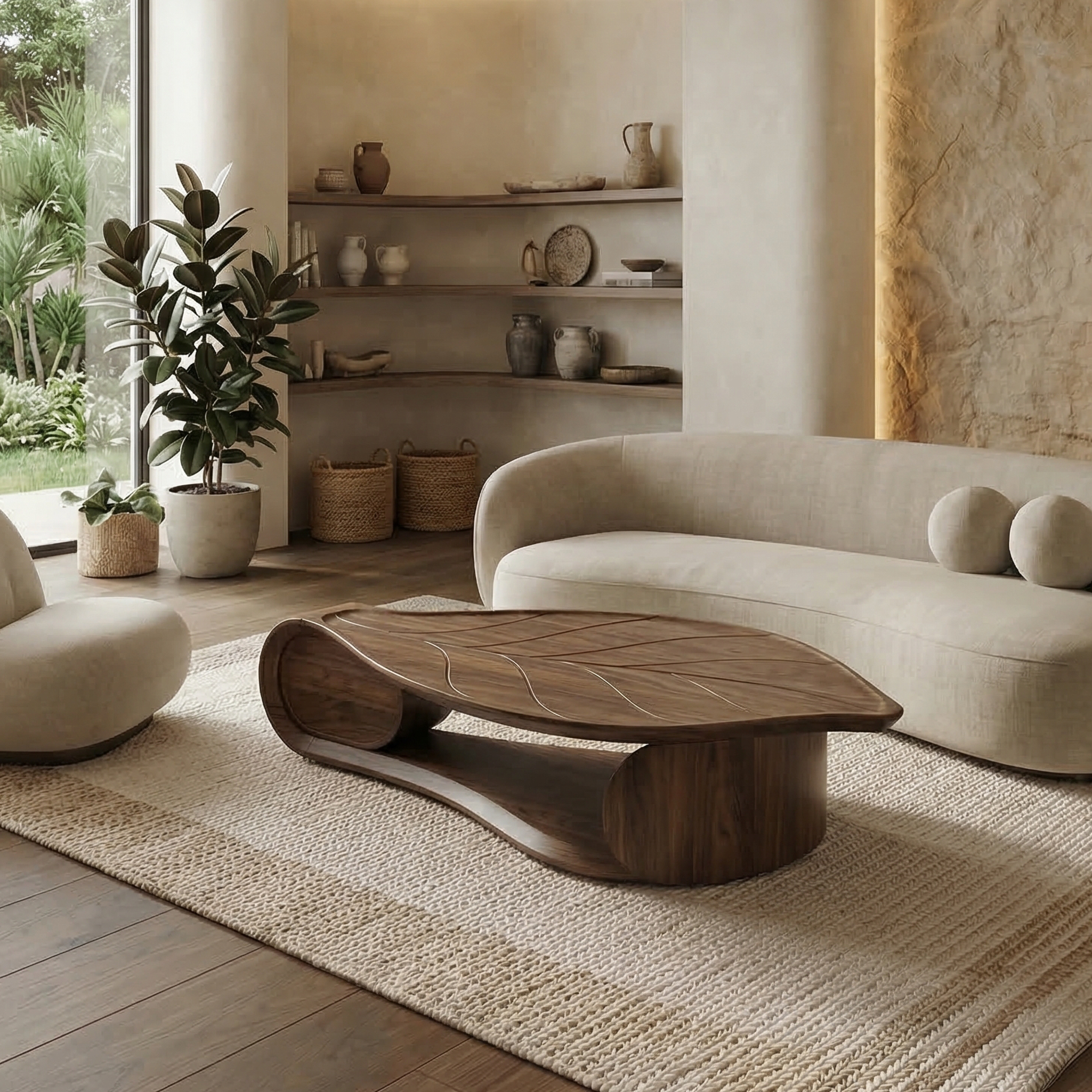 Organic Sculptural Coffee Table Solid Wood Living Room SINLSACF332