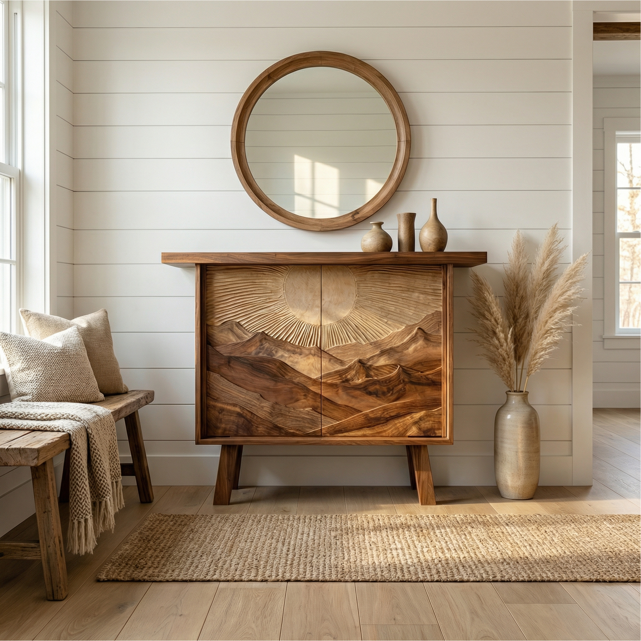Rustic Mountain Carved Sideboard For Dining Room And Living Room SINLSASC476