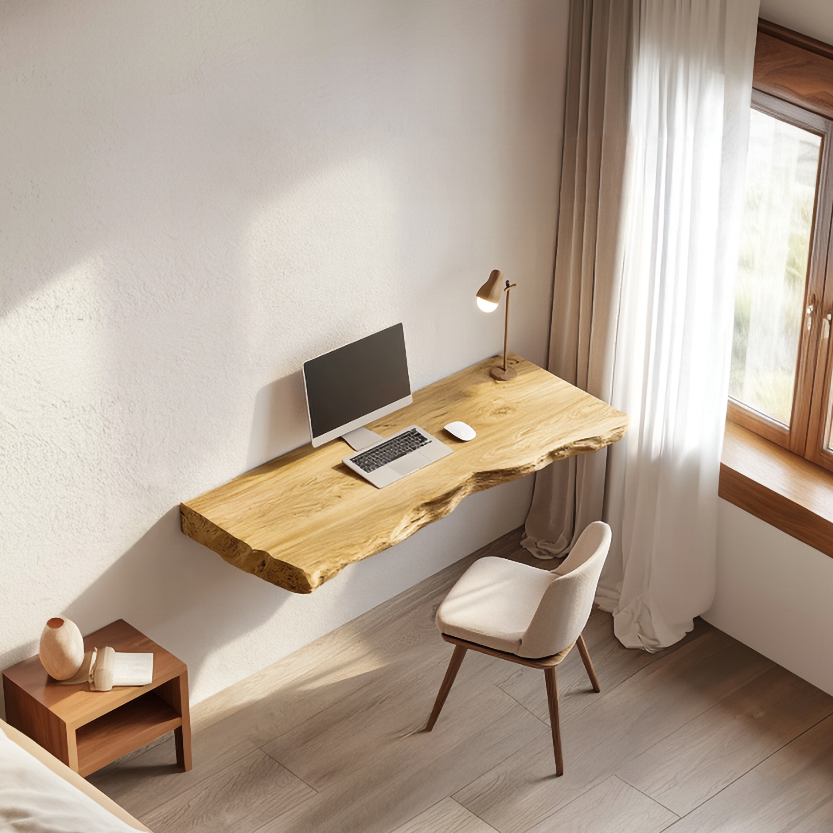 Rustic Sculptural Wall Mounted Console Desk Solid Wood Home Office Interior Modern Workspace SINLSAFL430