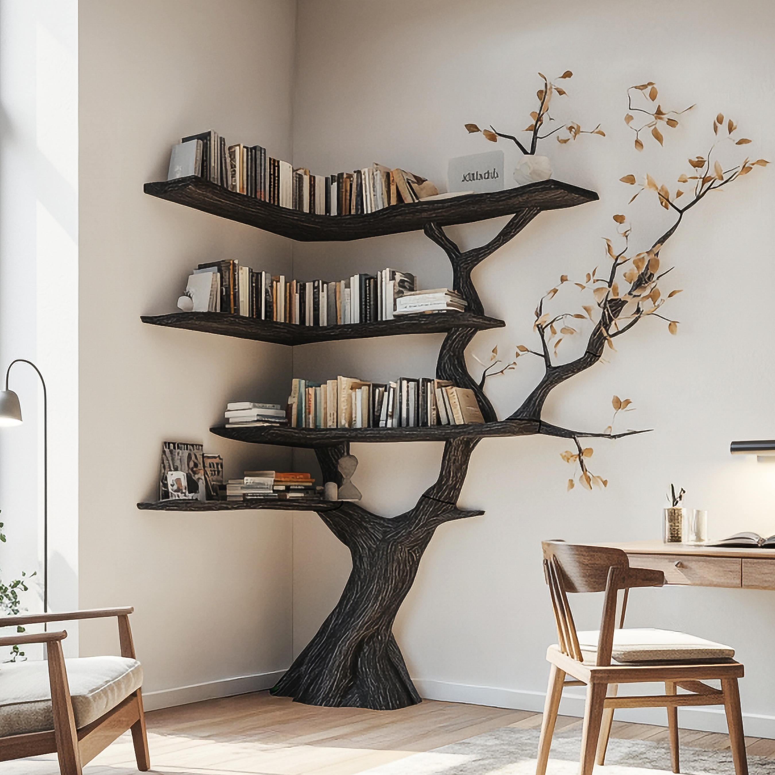 Handmade Corner Tree Bookshelf Living Room Decor SINLSATB603