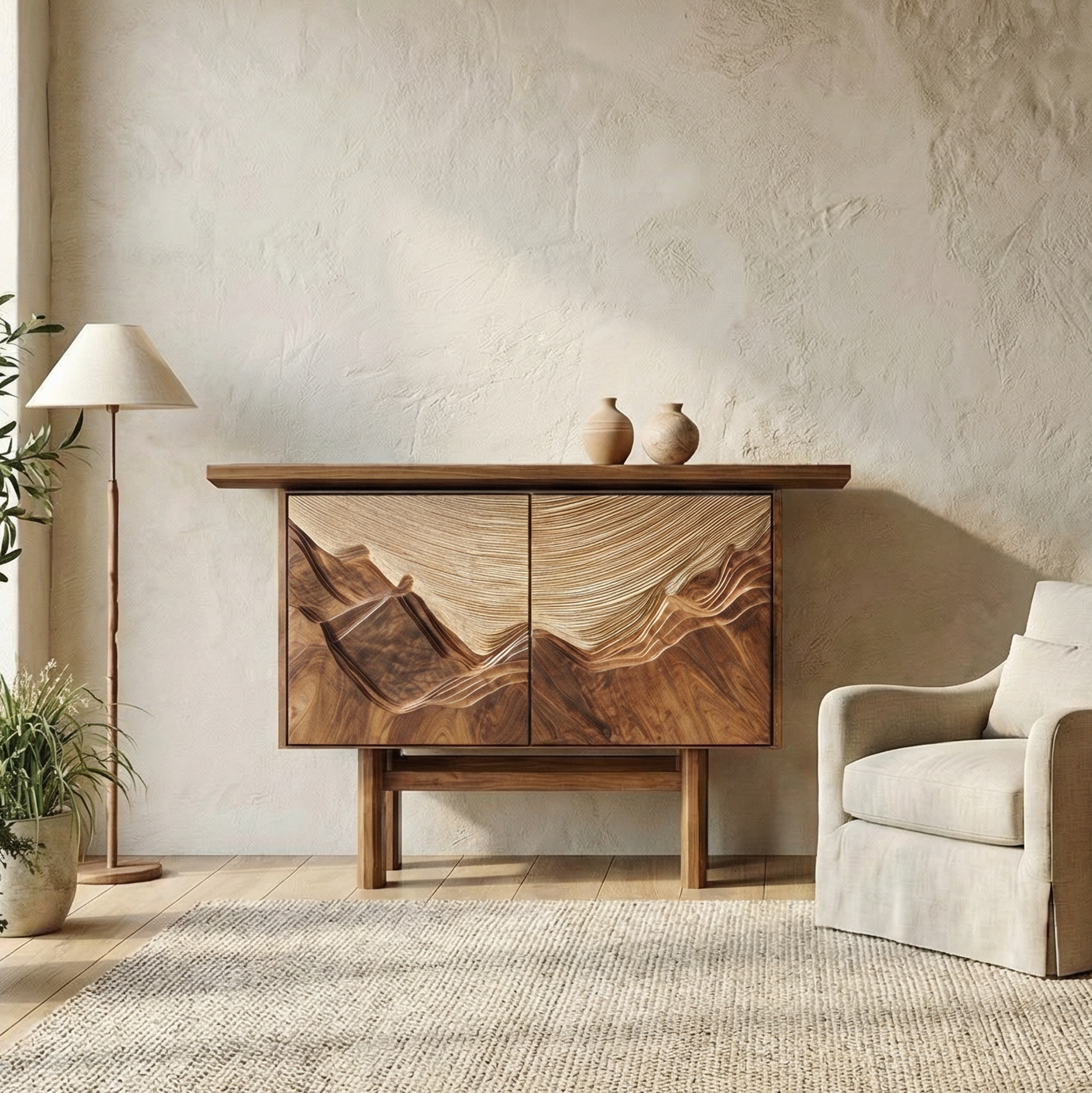 Rustic Mountain Carved Storage Cabinet For Living Room And Entryway SINLSASC479
