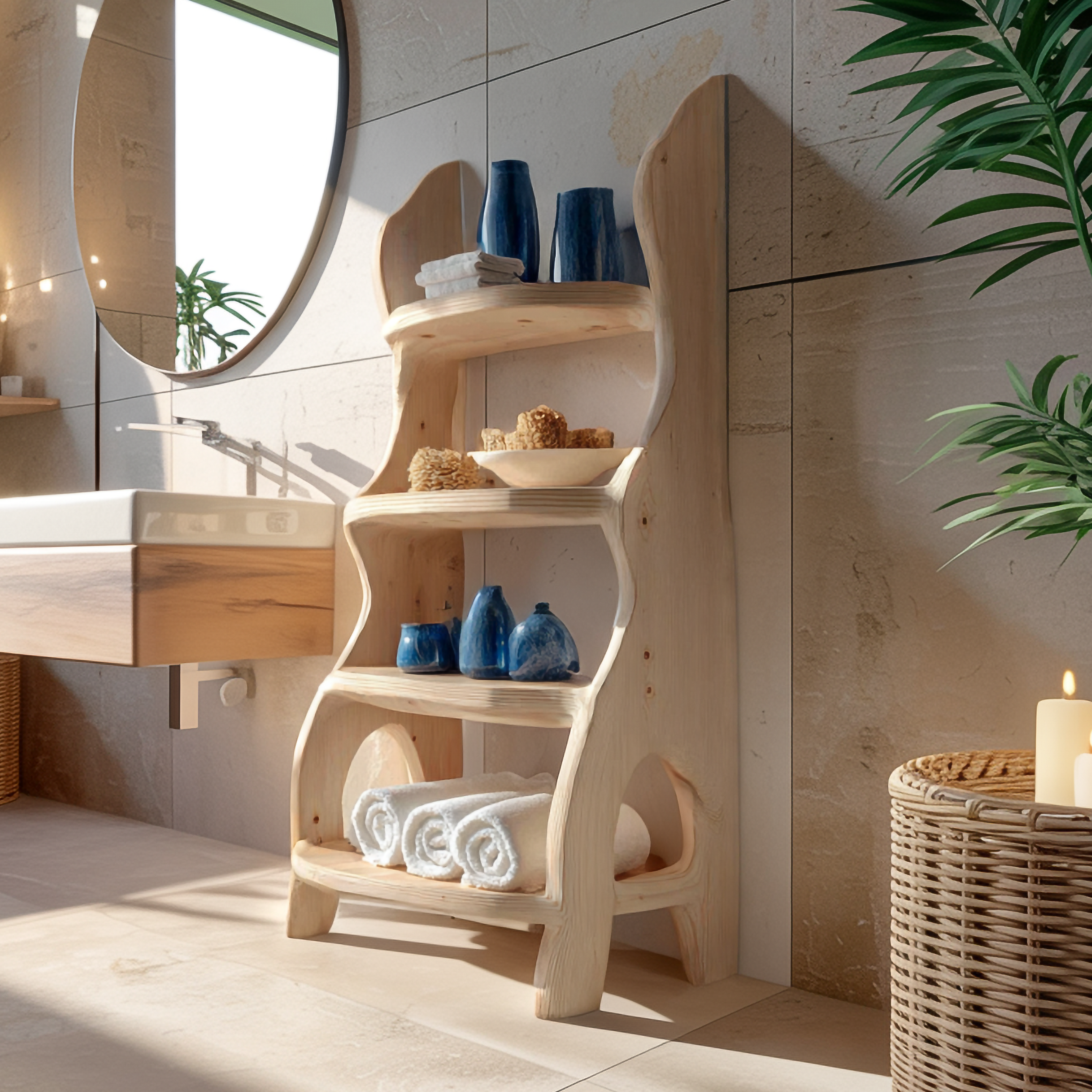 Rustic Sculptural Bathroom Shelf Bathroom Interior Storage Stand SINLSASC328