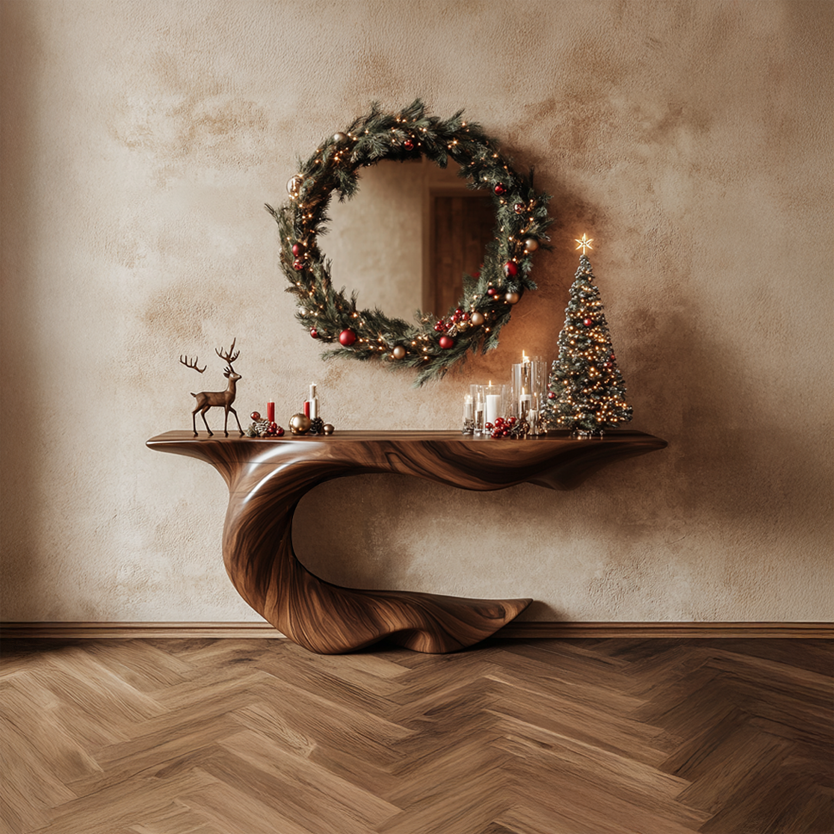 Mid Century Sculptural Console Table Christmas Decor SINLSACS291