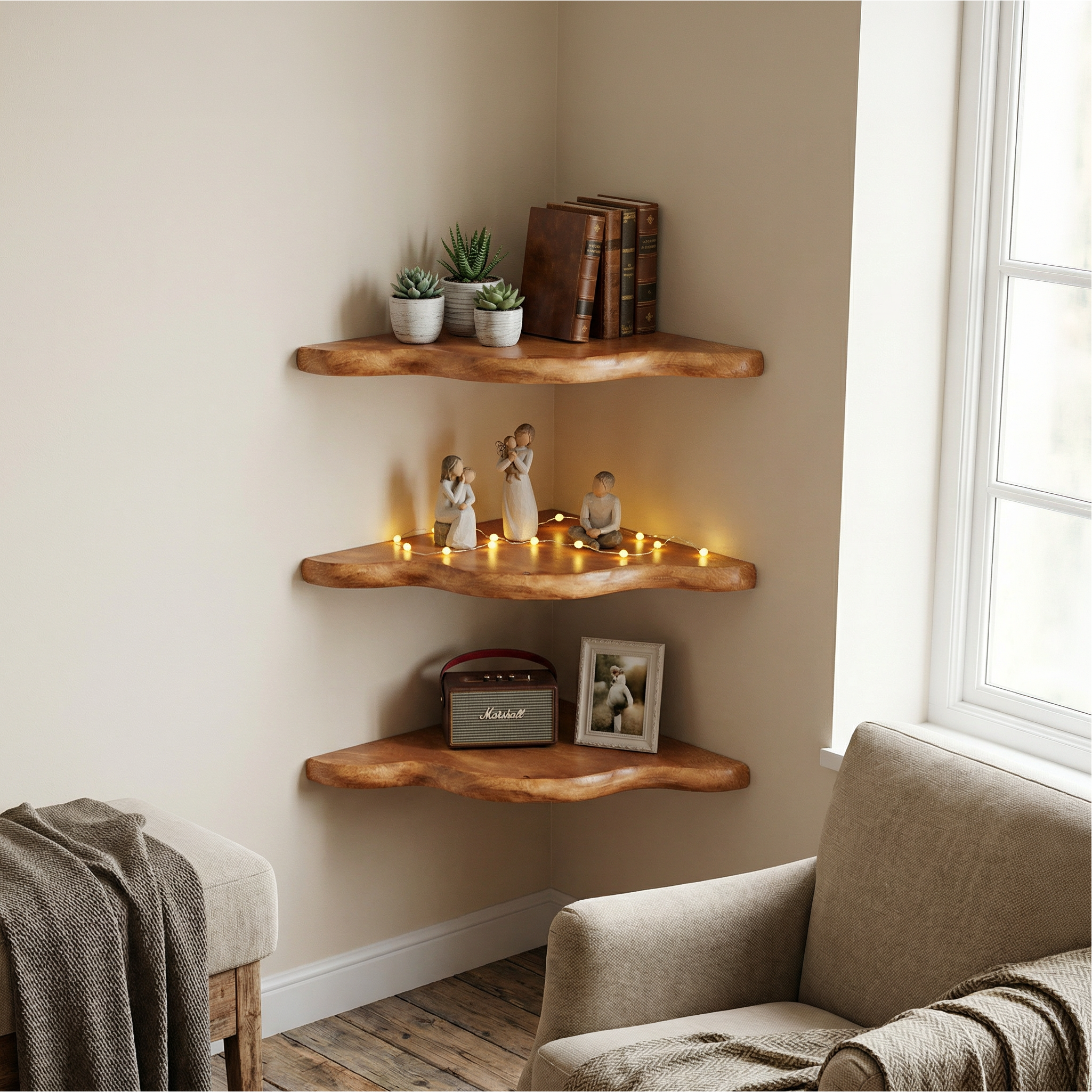 Rustic Floating Corner Shelf For Living Room And Interior Decor SINLSACN017
