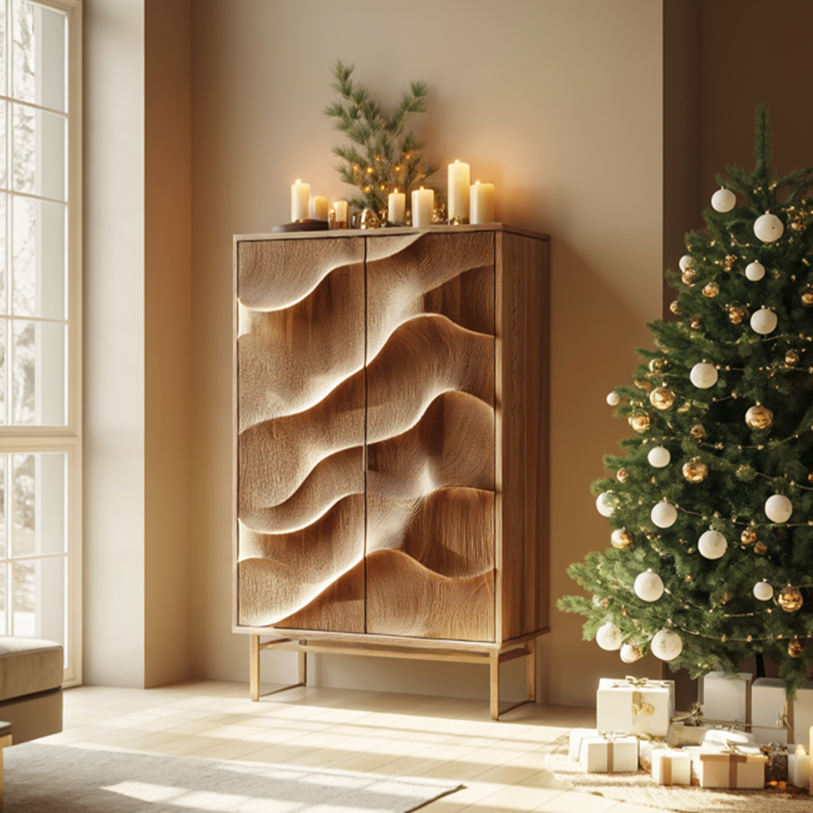 Rustic Wave Cabinet Living Room Decor SINLSASC320