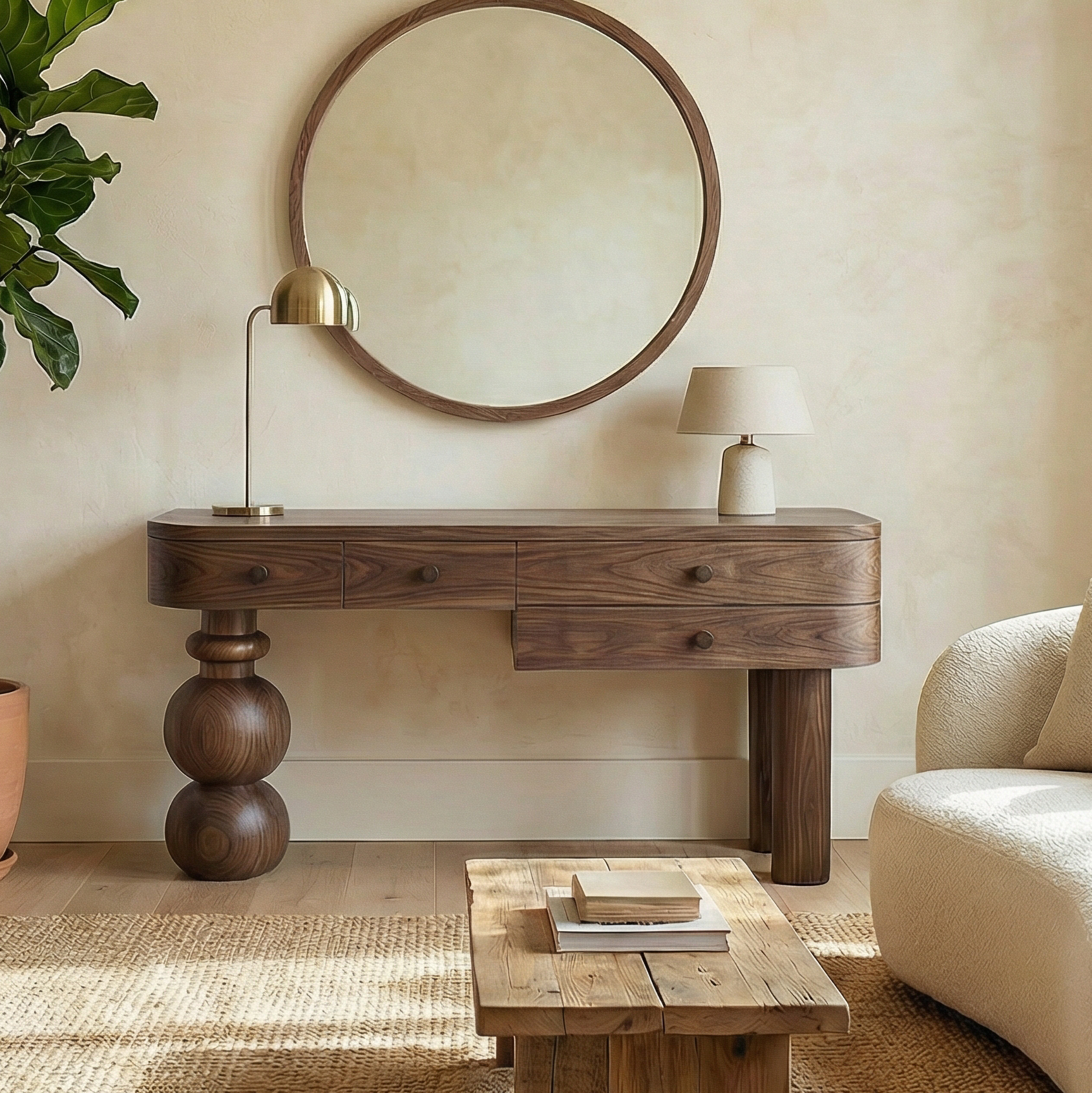 Organic Modern Wooden Dressing Table Bedroom Or Vanity Area SINLSABDT045