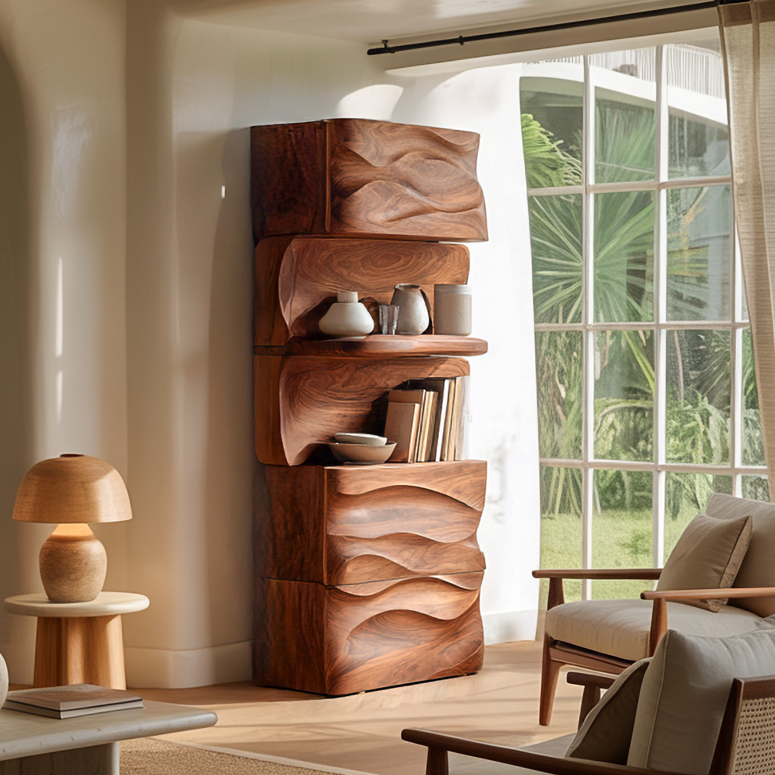 Organic Modern Tall Display Shelf For Living Room And Study SINLSASC435