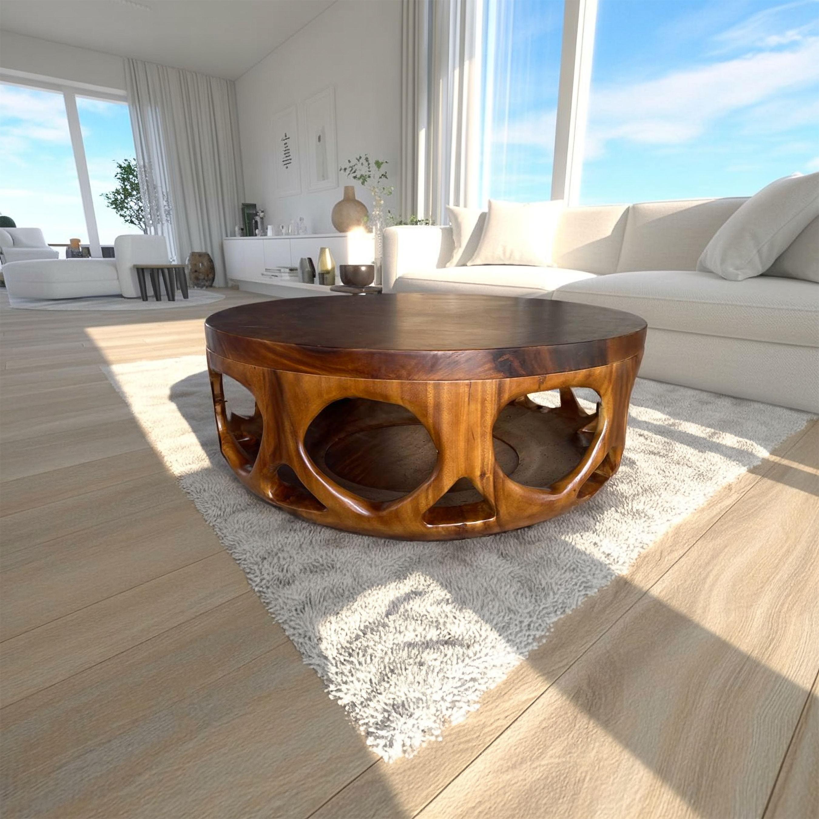 Mid Century Wooden Round Coffee Table Living Room SINLSACF265