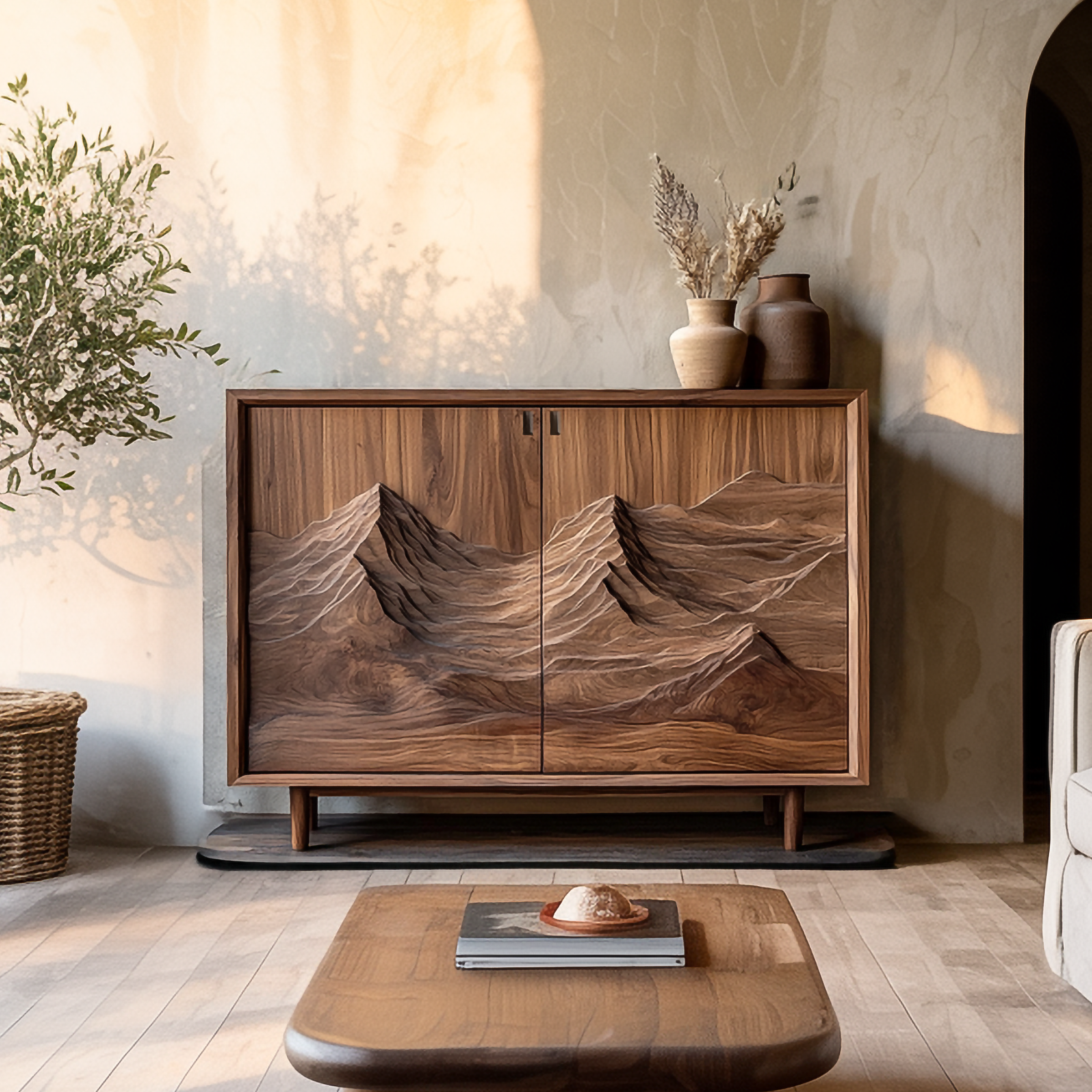 Rustic Sculptural Artistic Cabinet For Living Room And Interior Space SINLSASC352