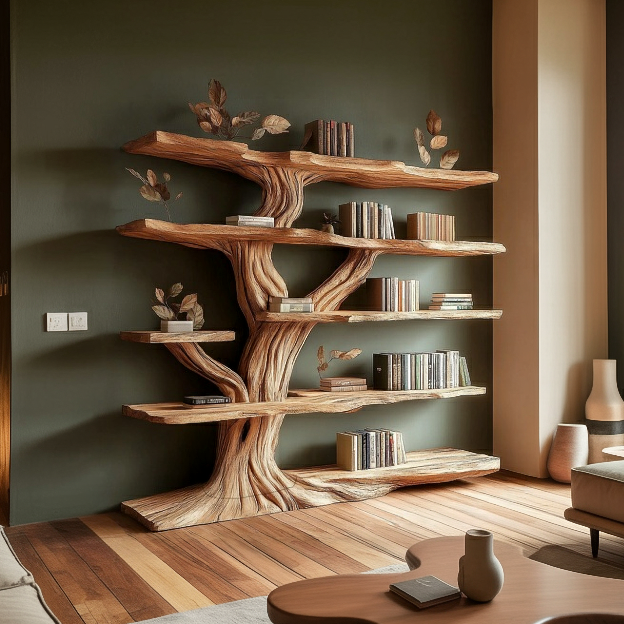 Rustic Sculptural Tree Bookshelf Living Room Interior Architectural Wall Feature SINLSATB660