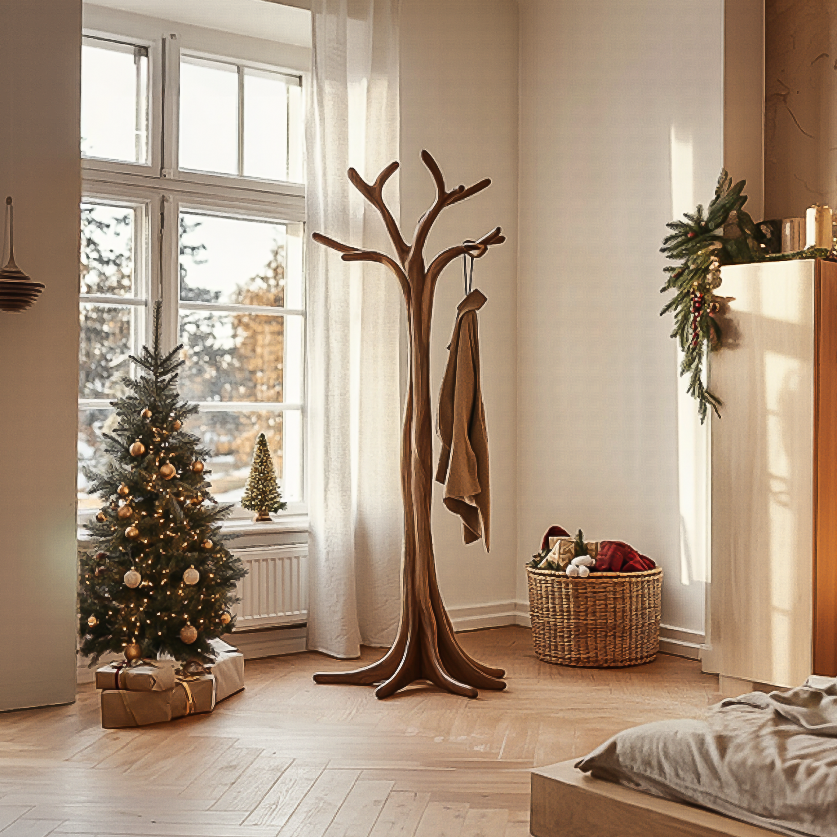 Rustic Tree Coat Rack Christmas Holiday Entryway Decor SINLSATCR076