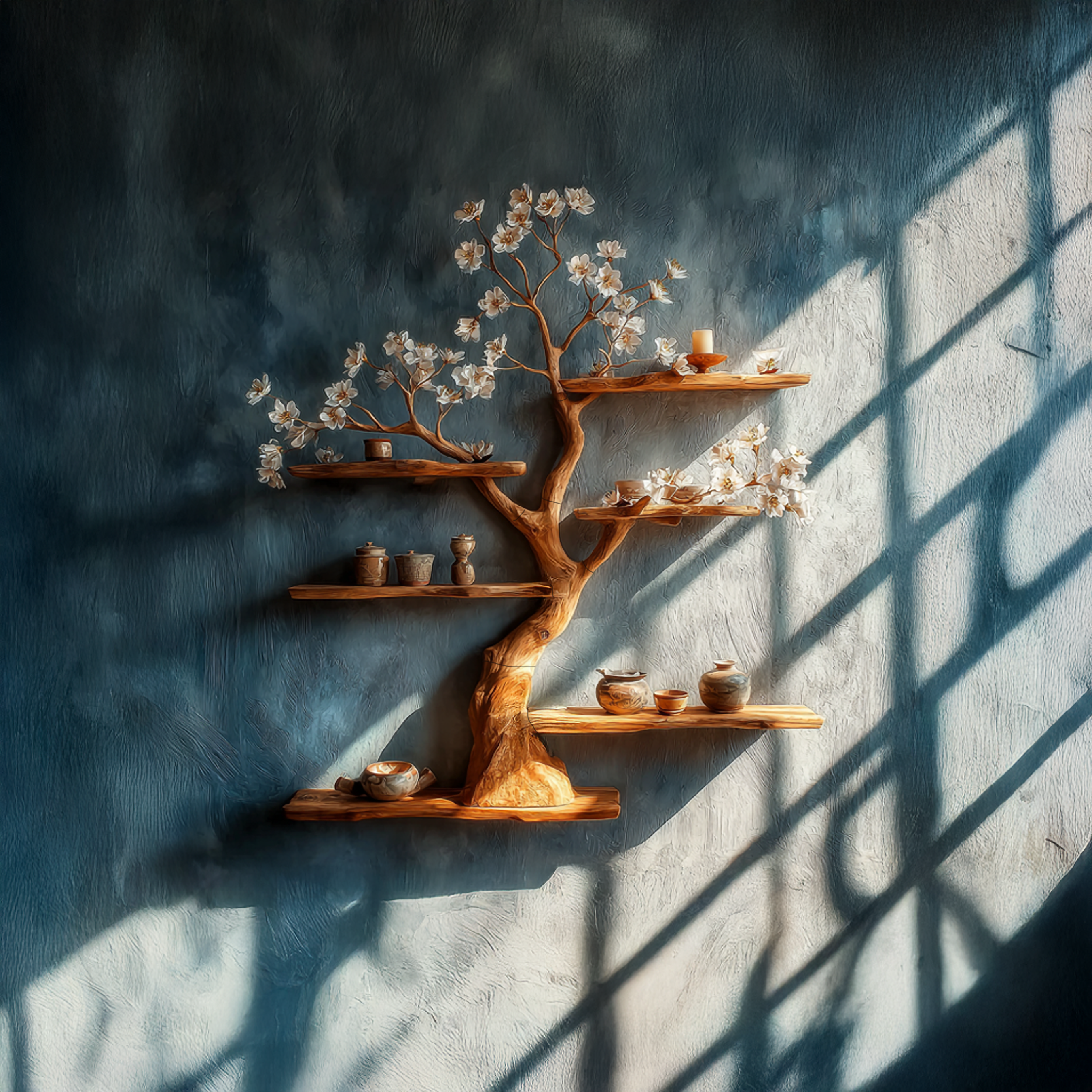 Rustic Wooden Tree Shelf Floating Wall Display Living Decor SINLSATBS078