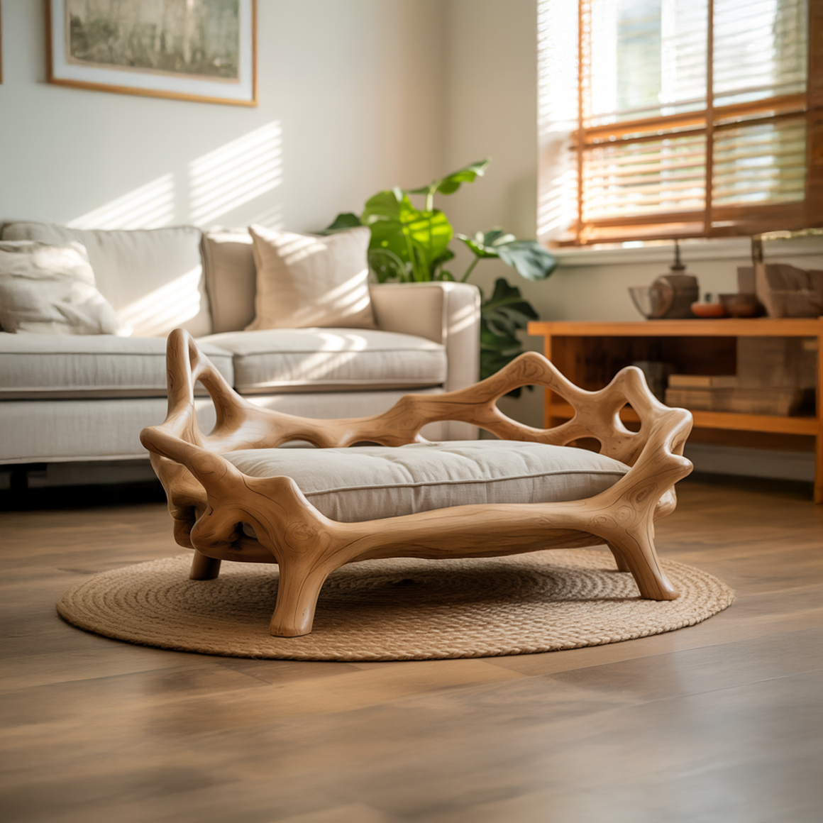 Rustic Sculptural Decorative Pet Bed For Living Room And Interior Space SINLSAPB007