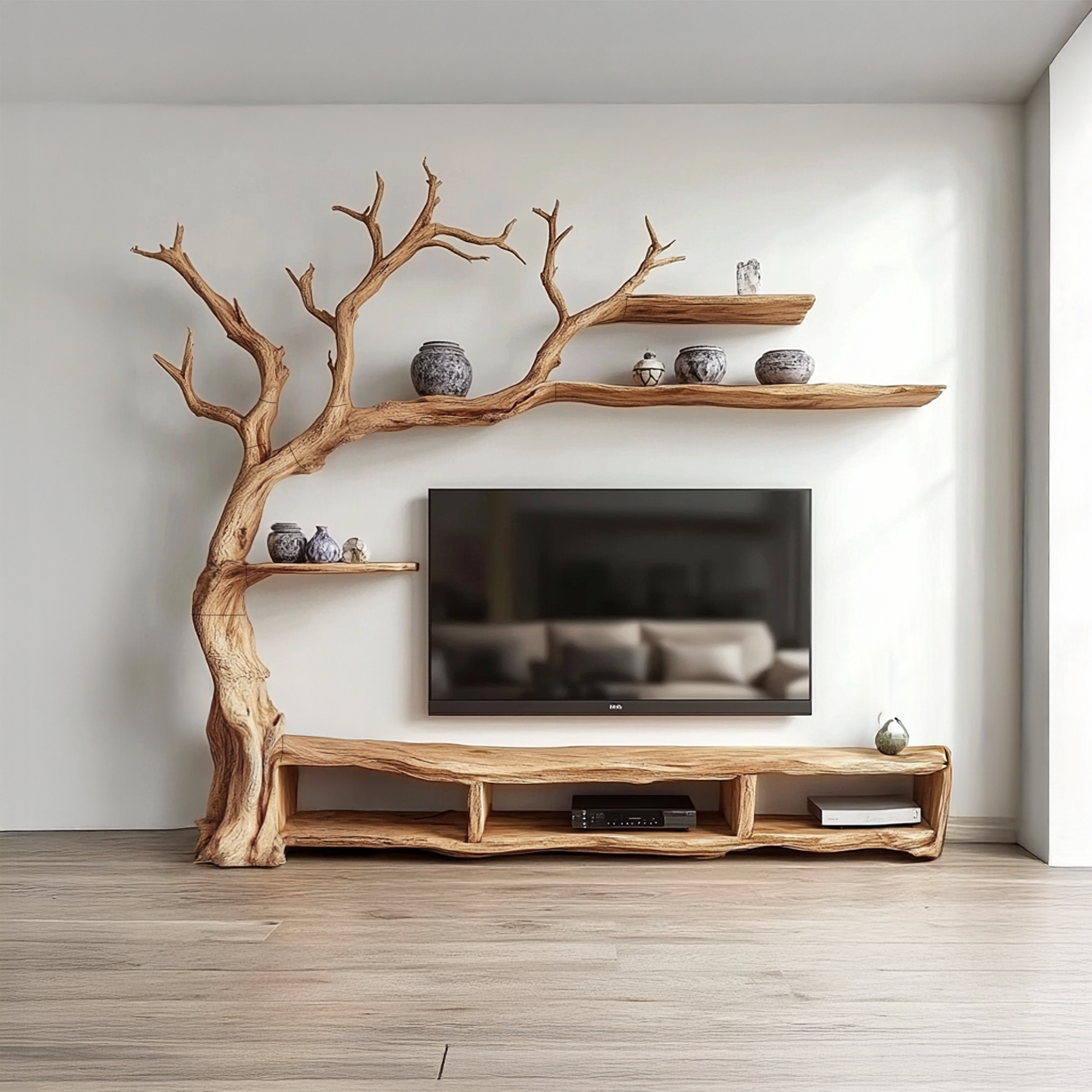 Rustic Organic Tree Branch TV Shelf Contemporary Home SINLSATB514