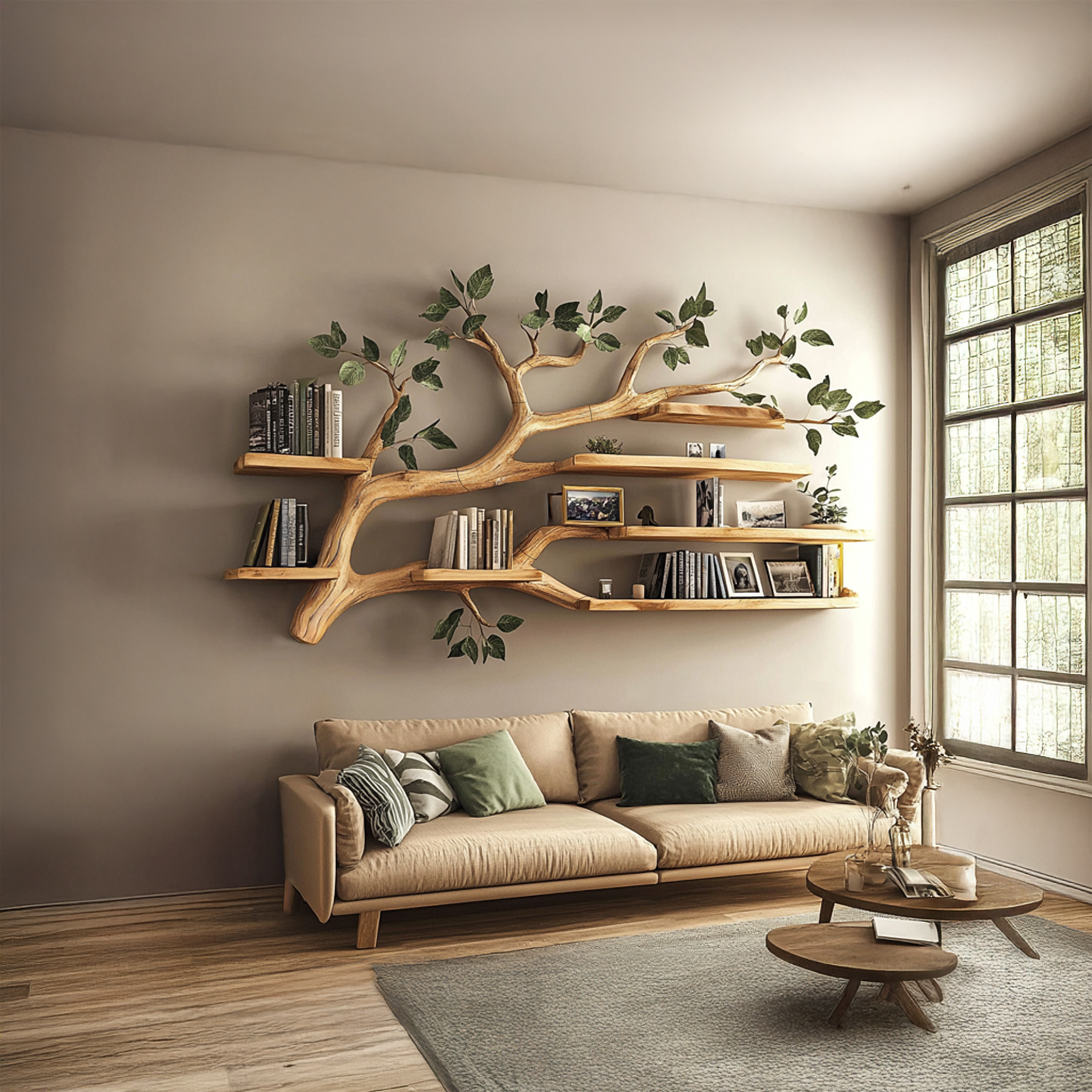 Rustic Tree Wall Shelf Living Room Office Reading Corner SINLSATBS033