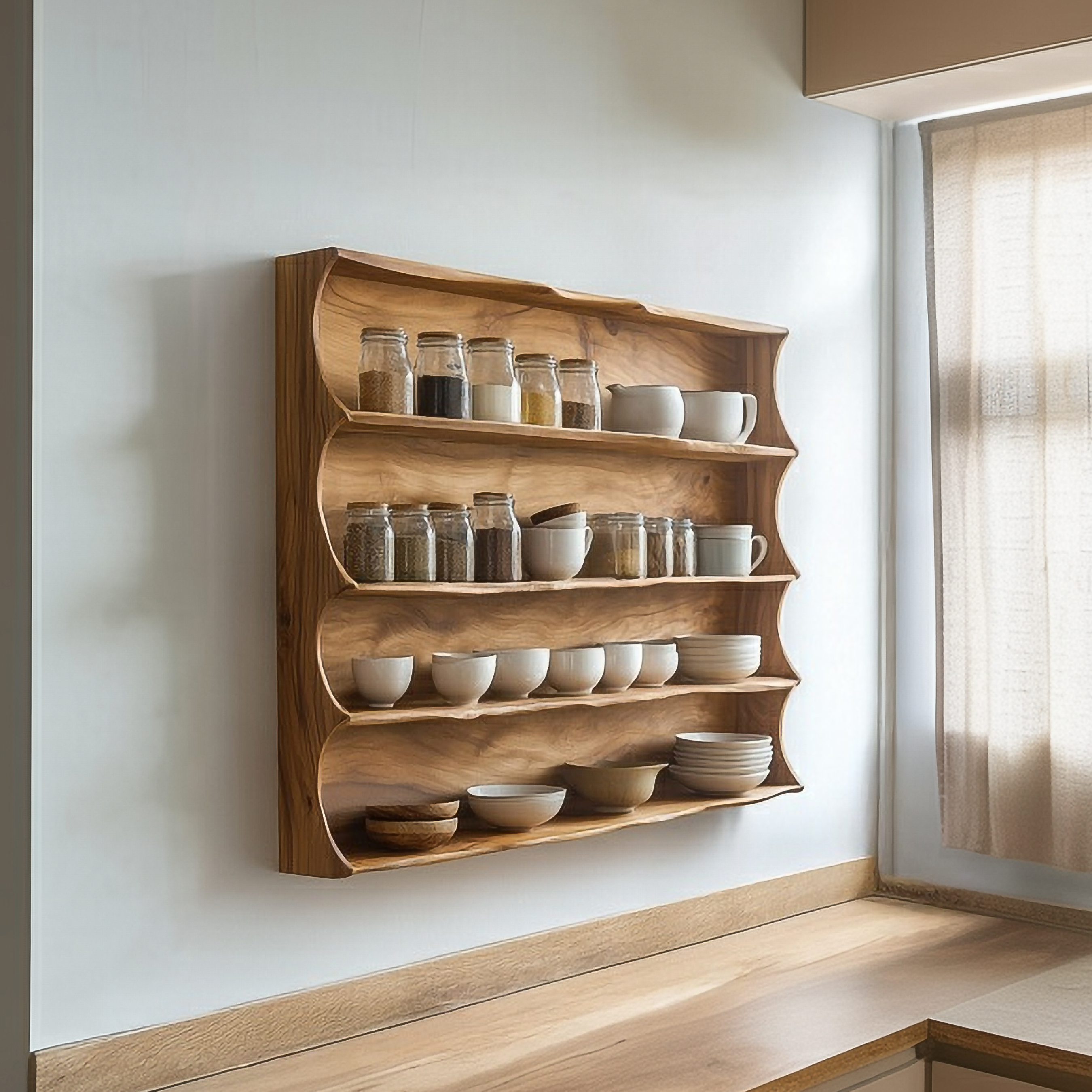 Mid Century Wall Mounted Display Shelf For Kitchen And Dining Room SINLSAKC004