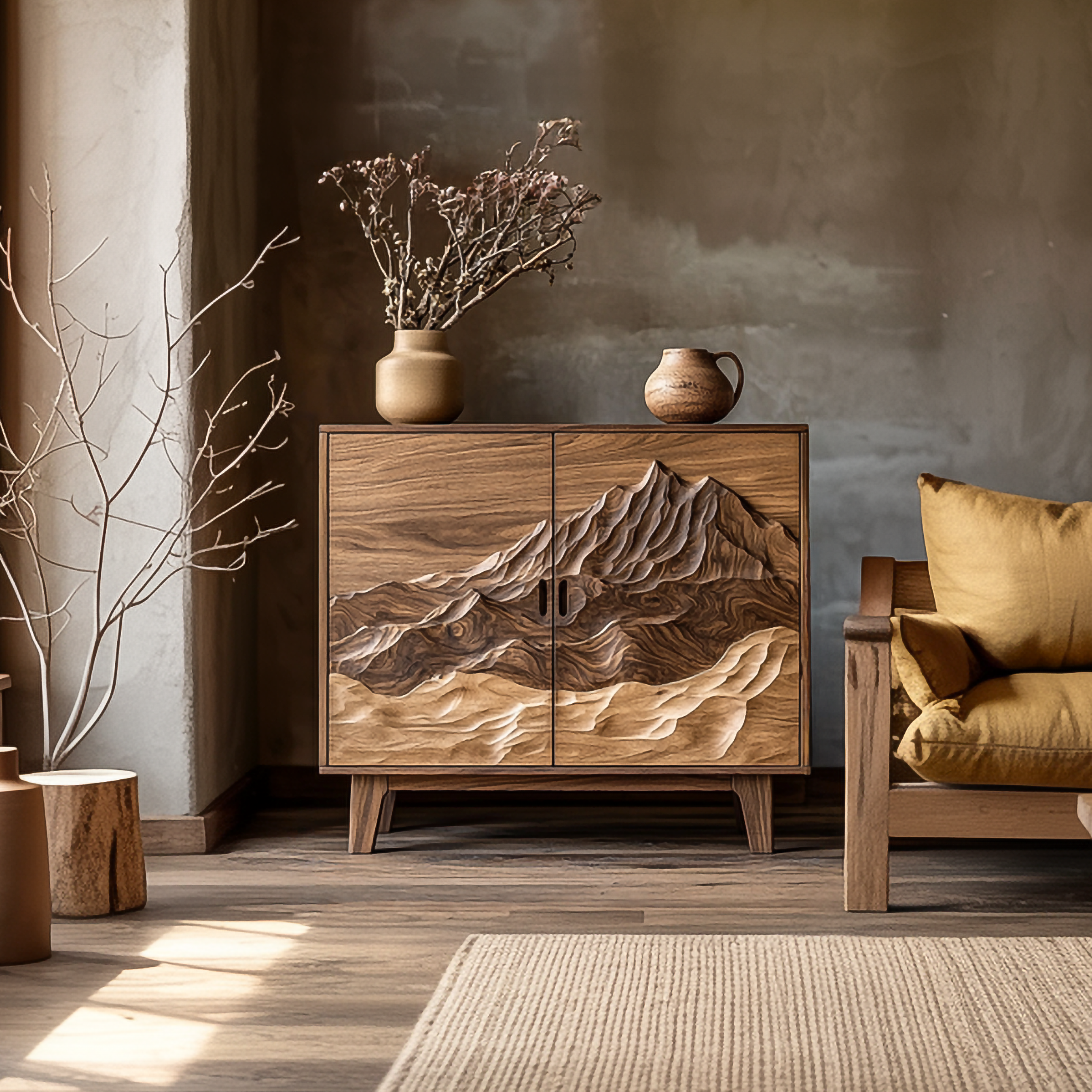 Organic Modern Storage Cabinet For Living Room And Entryway SINLSASC359