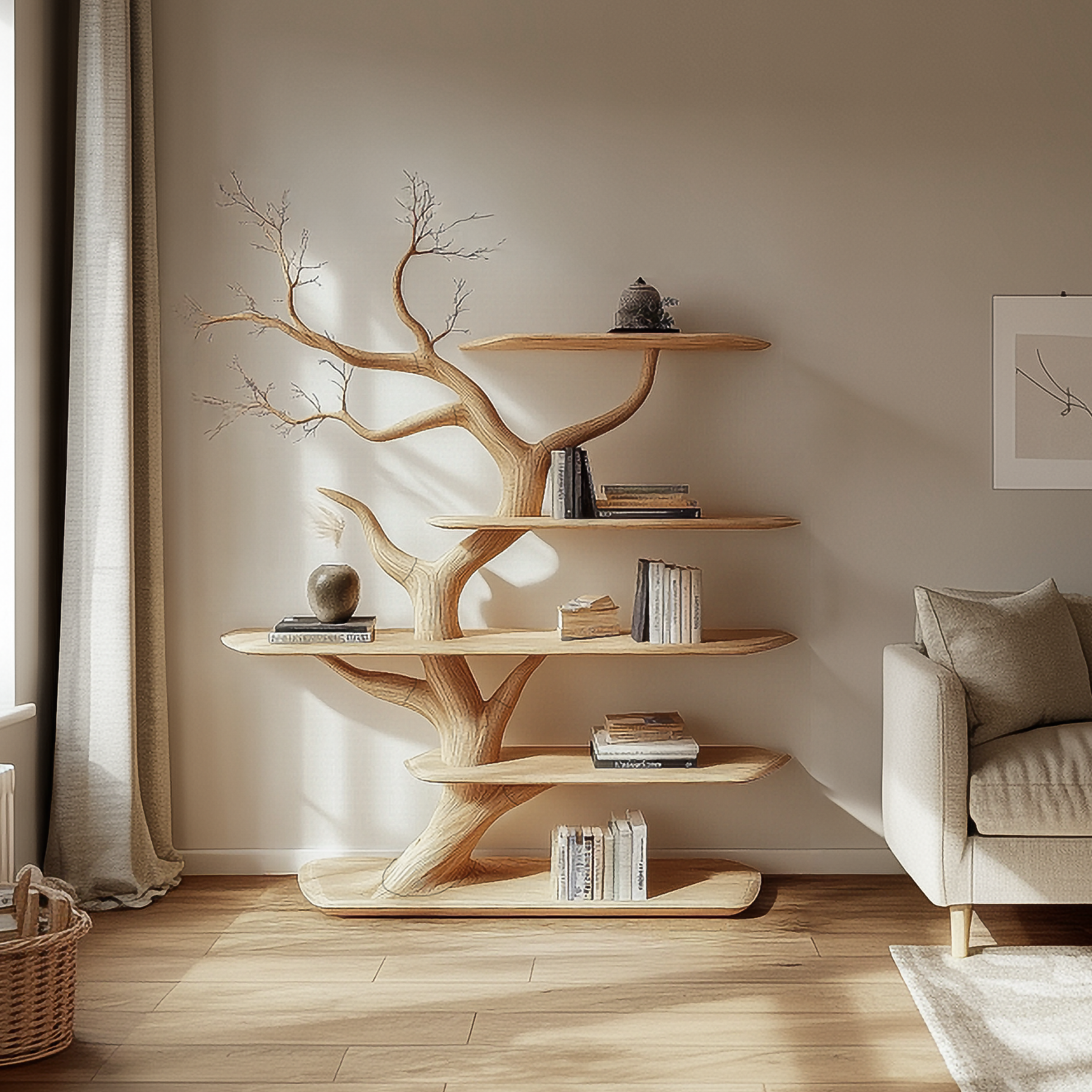 Rustic Organic Tree Bookshelf Living Room Interior Storage Decor SINLSATB602