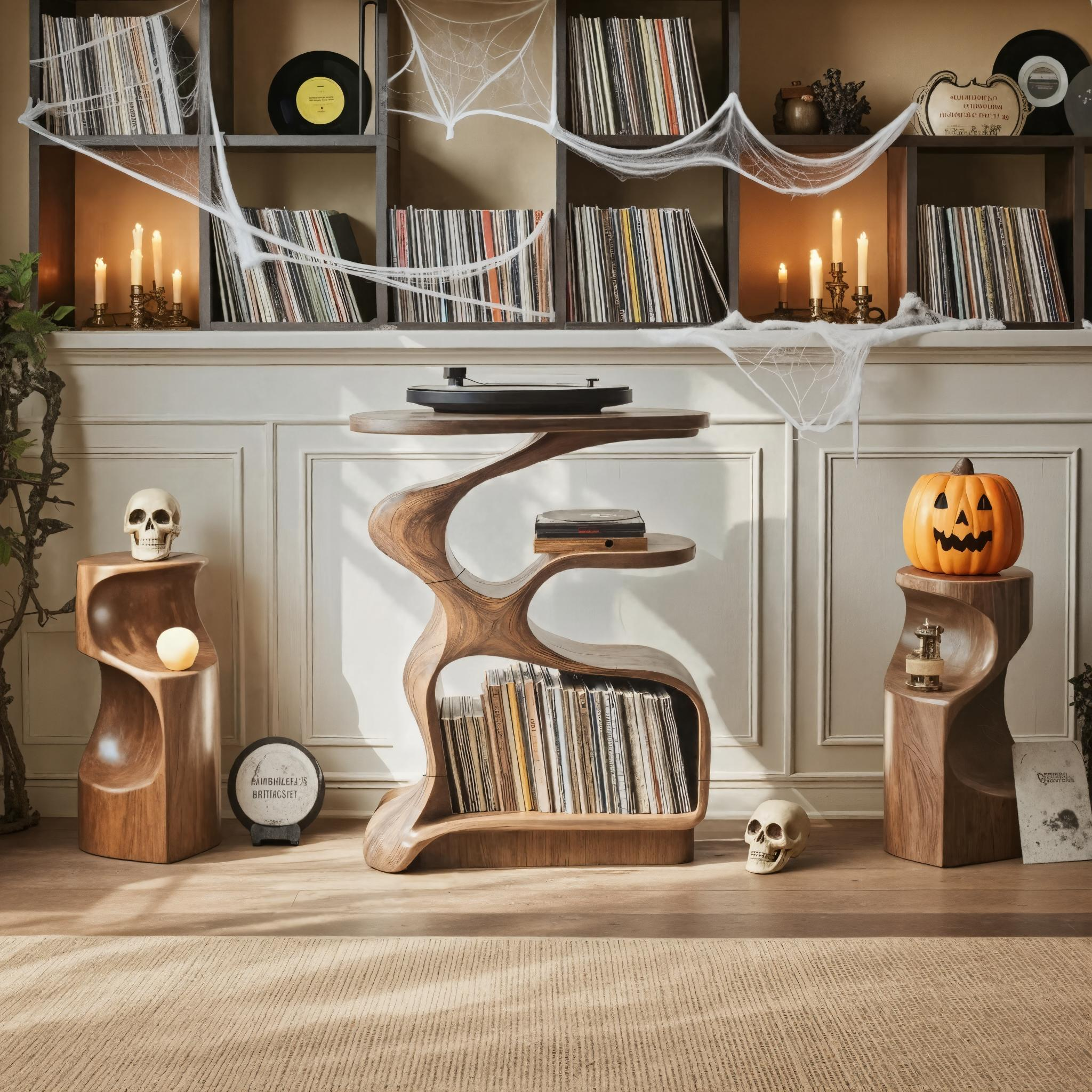 Farmhouse Live Edge Record Stand For Furniture Decor Halloween Theme SILDTTNHRS006