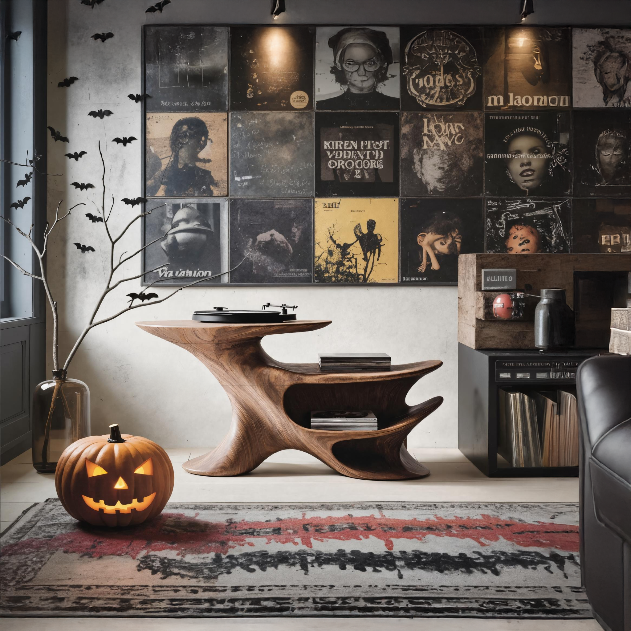 Farmhouse Solid Wood Record Stand For Bedroom Decor Halloween Furniture SILDTTNHRS002