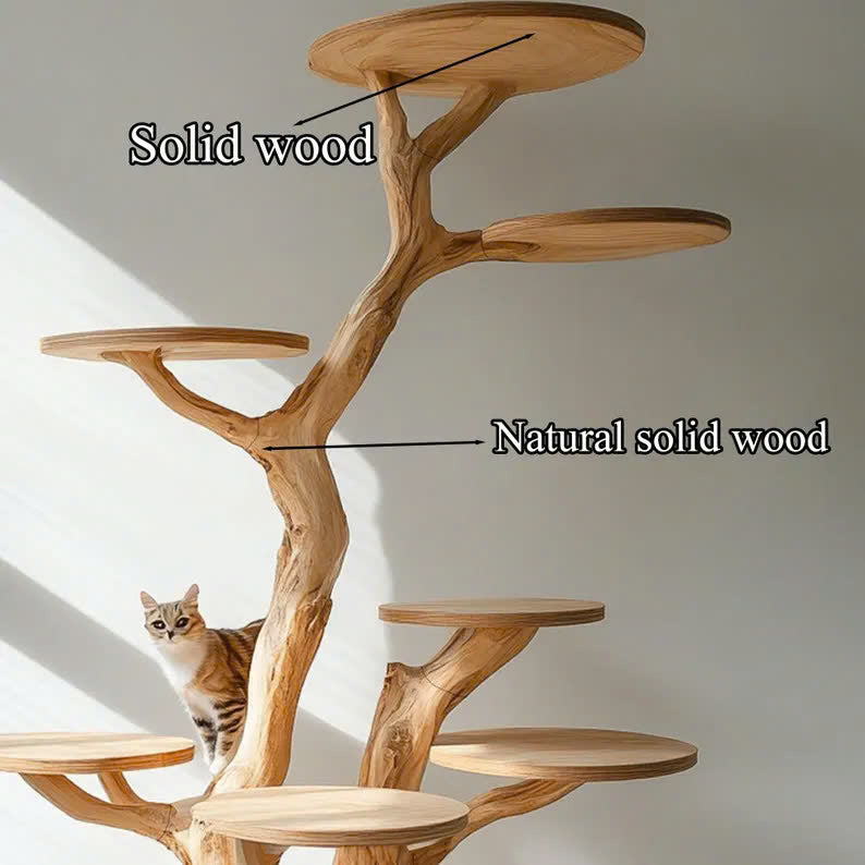 Rustic Natural Solid Wood Cat Tree Wooden  Stand Naturally Gift Cat SINLTT010