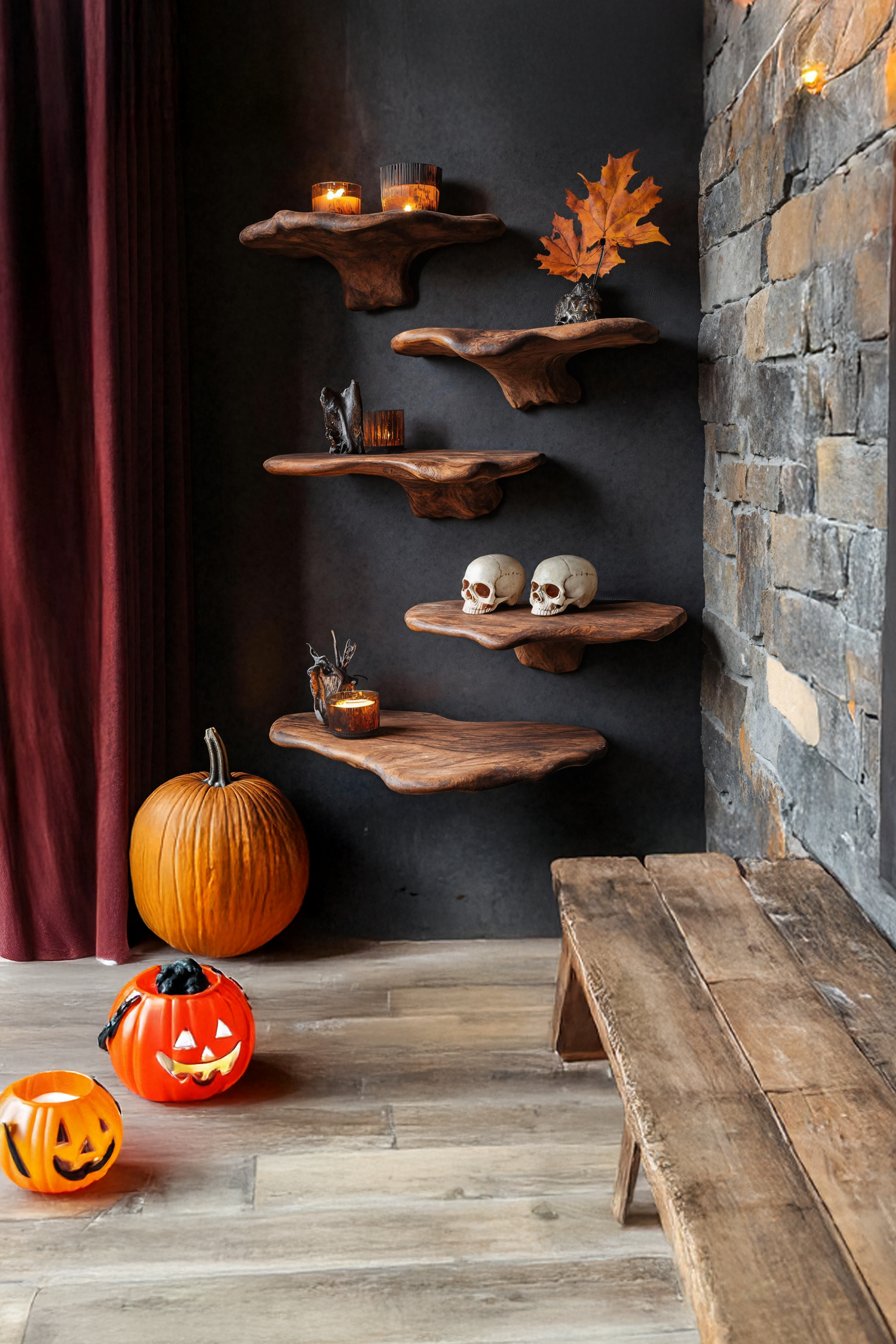 Modern Wooden Mushroom Shelf For Halloween Entryway Decoration SILDTTRHMR020