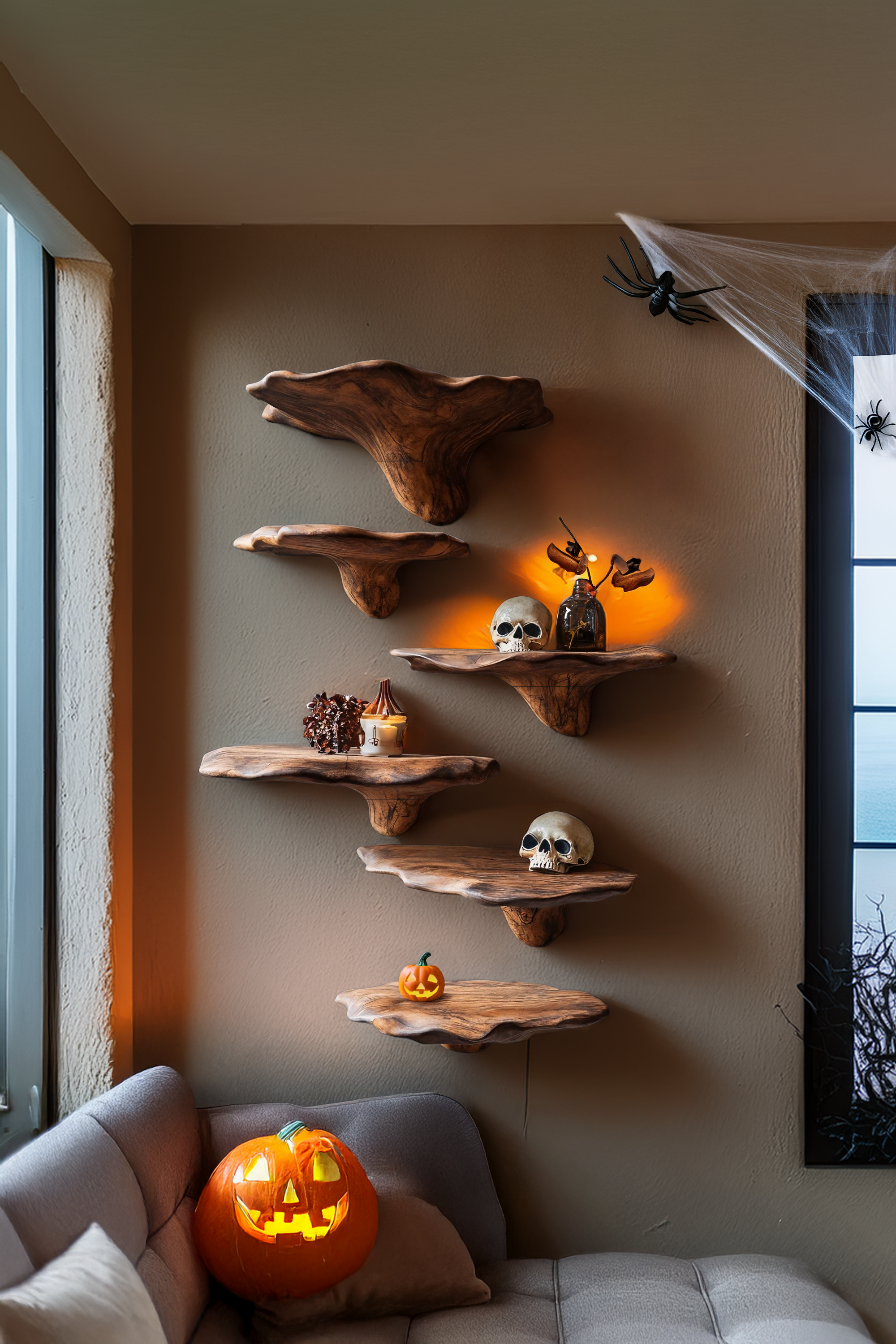 Farmhouse Solid Wood Mushroom Shelf Halloween Bedroom Decor SILDTTRHMR002