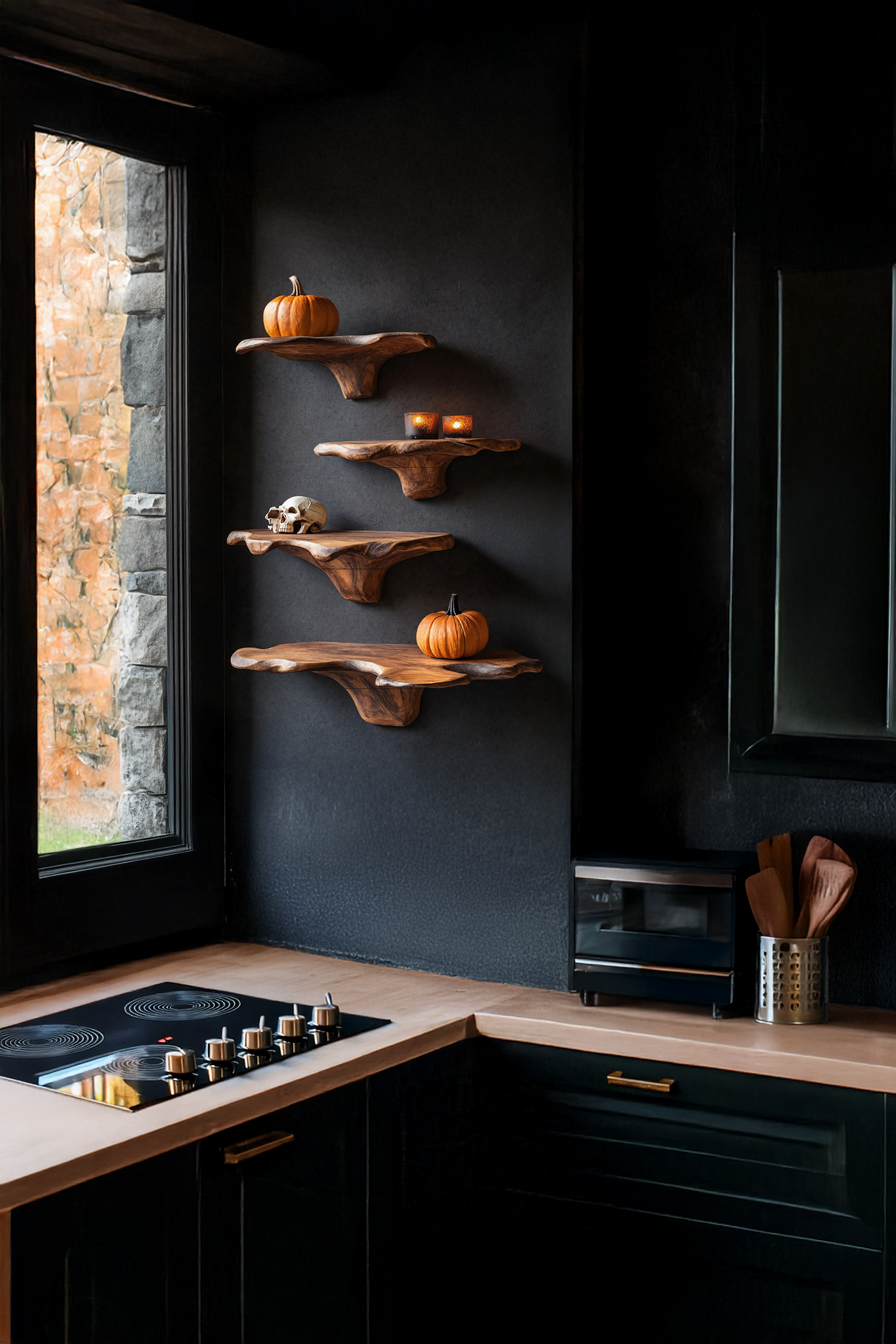 Handcrafted Wooden Mushroom Shelf Halloween Living Room Accent SILDTTRHMR011
