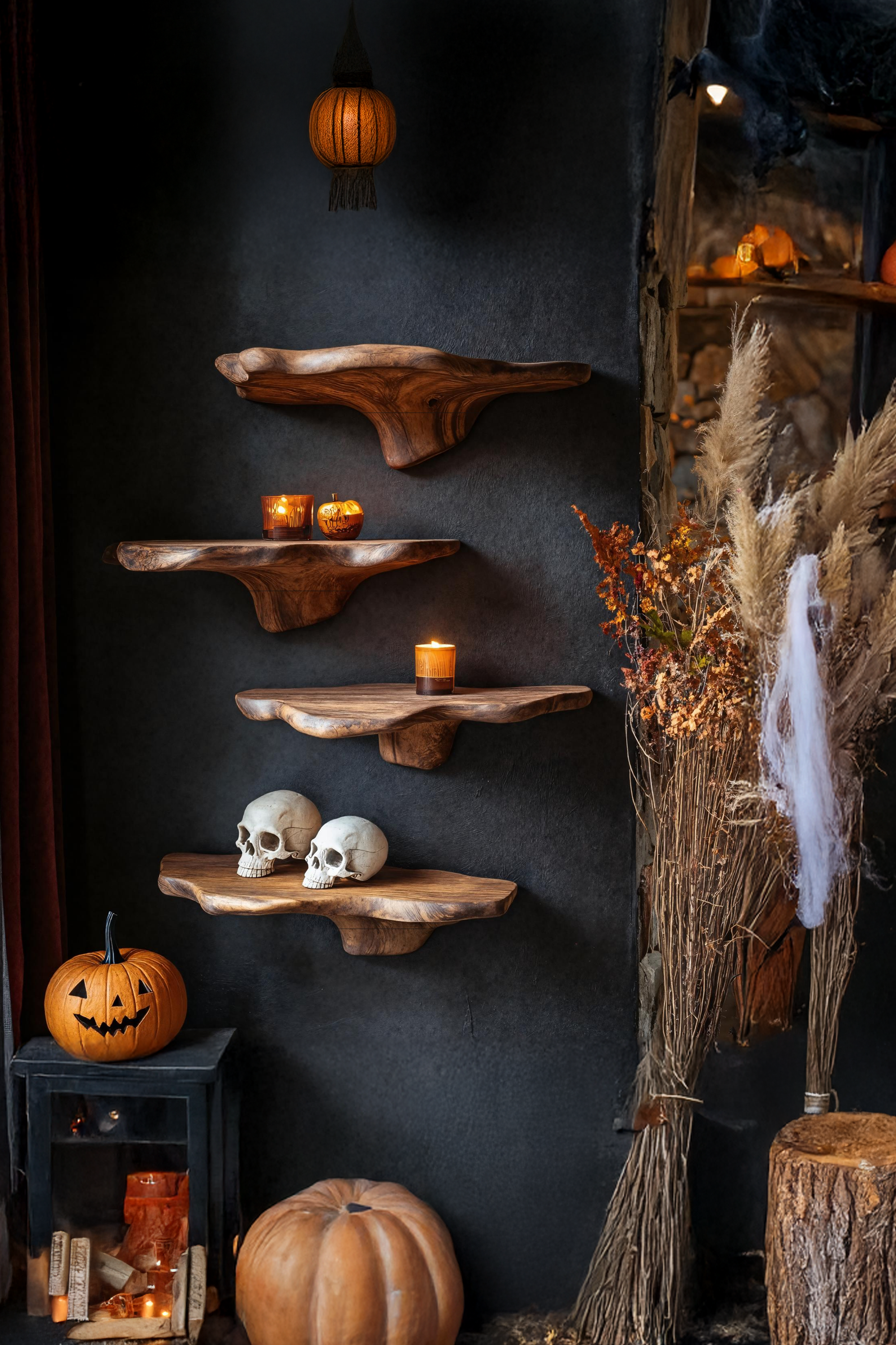 Handcrafted Solid Wood Mushroom Shelf Halloween Home Styling SILDTTRHMR007