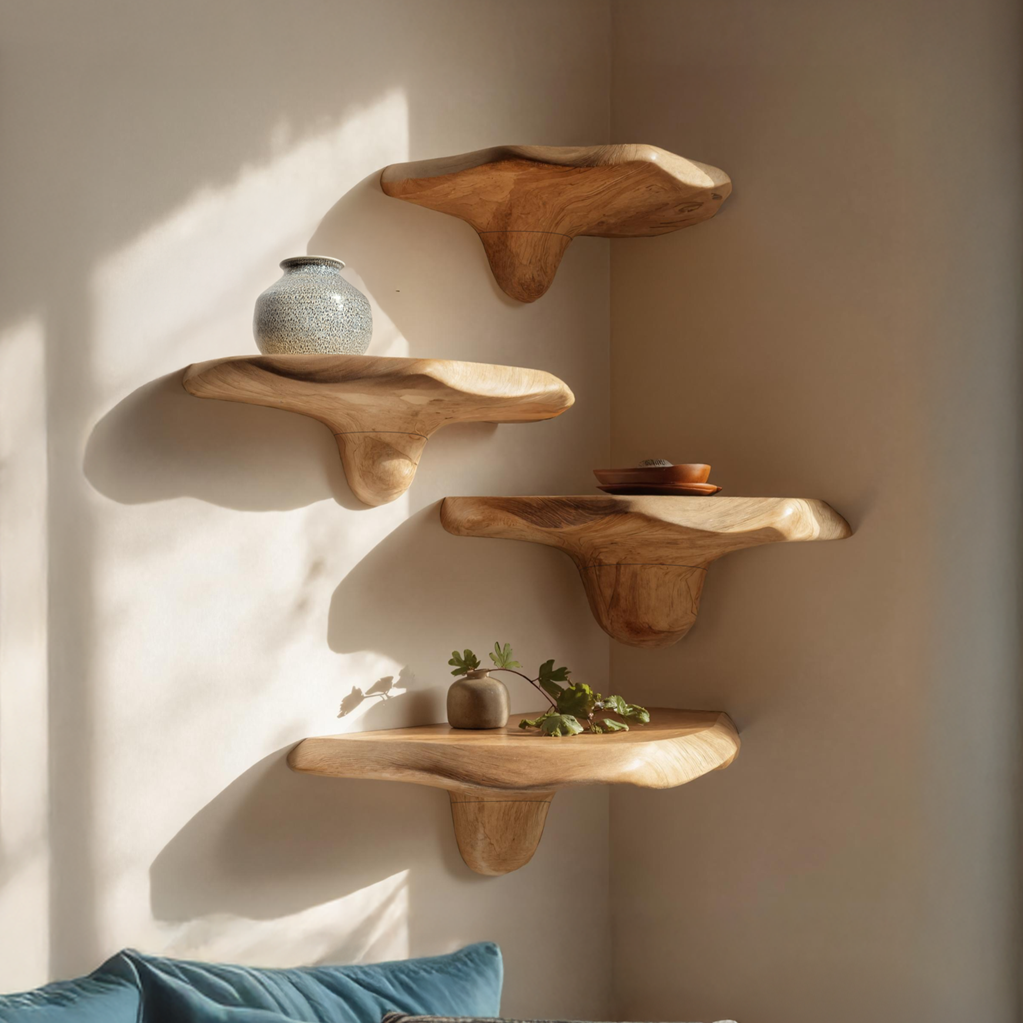 Mid Century Handcrafted Wooden Mushroom Shelf For Entryway Decor SILDTTNMR013