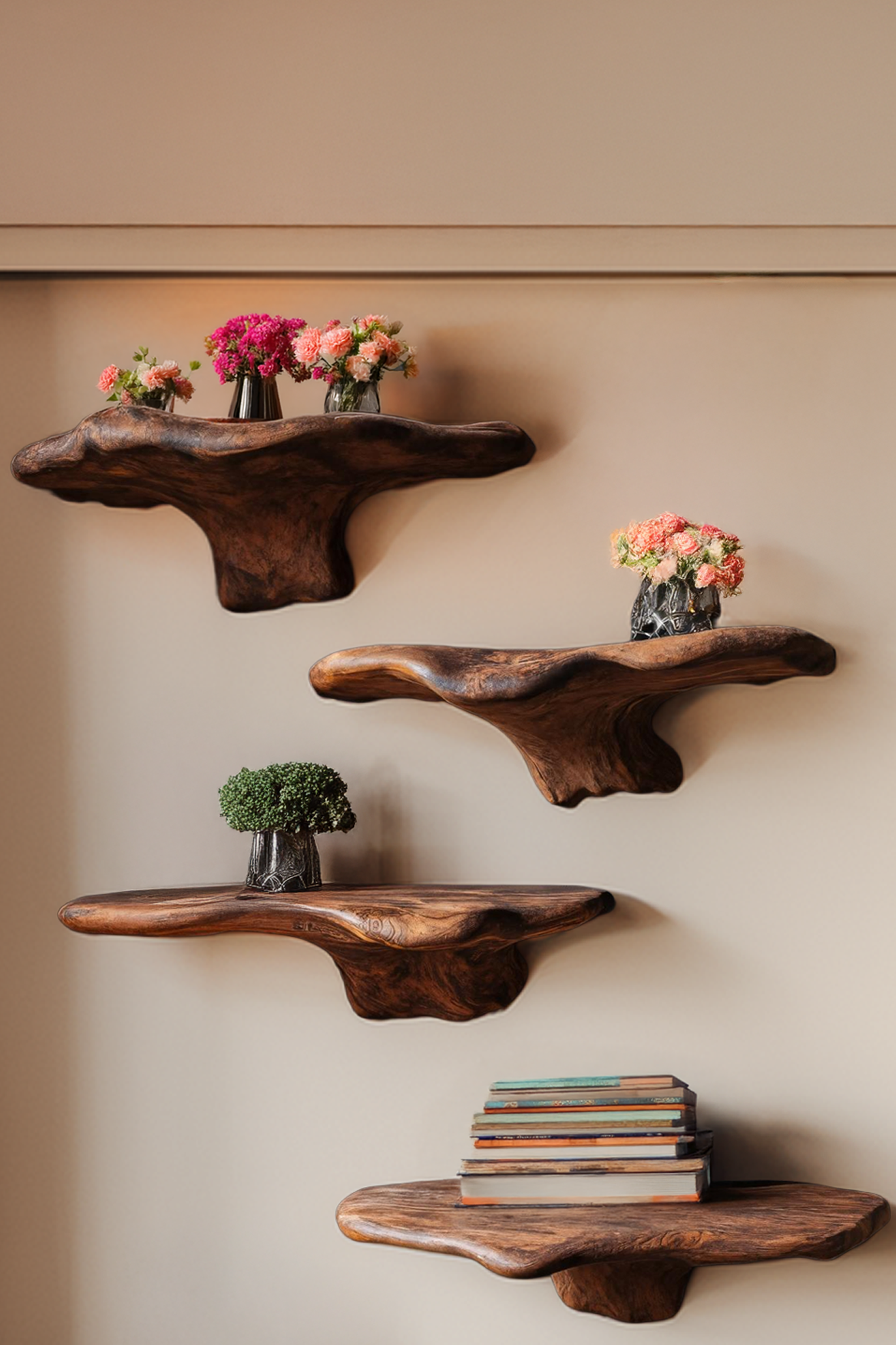 Mid Century Wooden Mushroom Shelf For Living Room Decor SILDTTRMR001